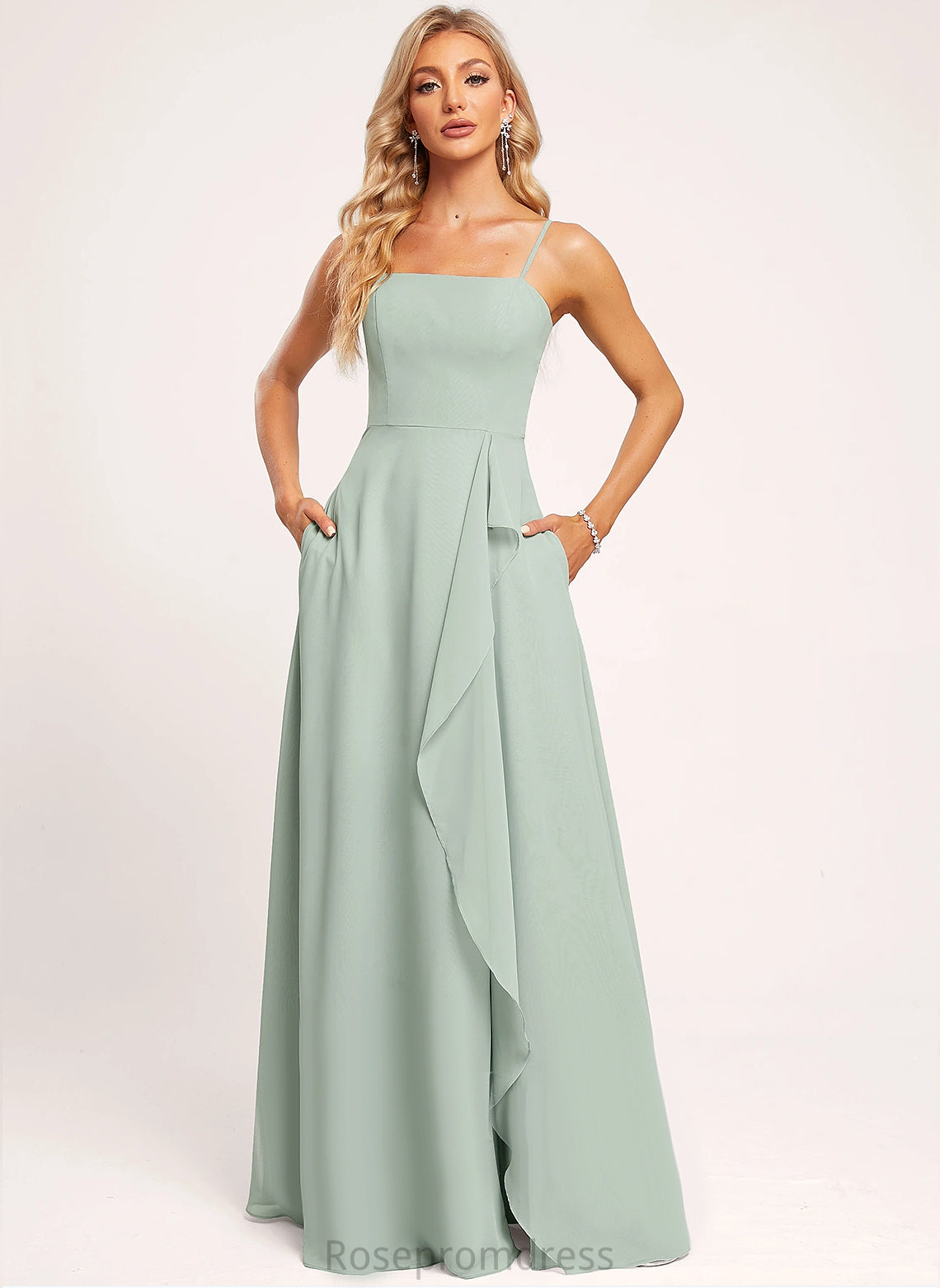 A-line Floor-Length Straps&Sleeves Fabric Length Square Neckline Silhouette Marianna Spandex Sleeveless Off The Shoulder Bridesmaid Dresses