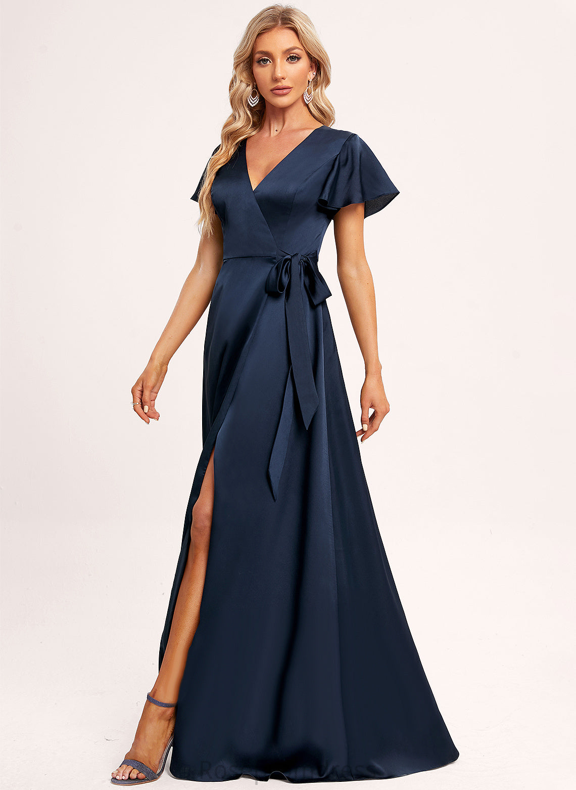 ShortSleeves A-line Neckline Silhouette V-Neck Length Floor-Length FullyLined Straps&Sleeves Vivian Bridesmaid Dresses