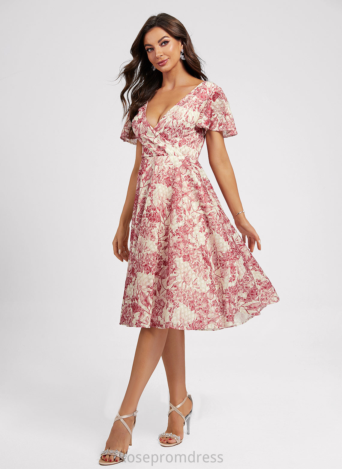 With Flower(s) Cocktail Cocktail Dresses V-neck Knee-Length Dress Lace Alexus A-Line