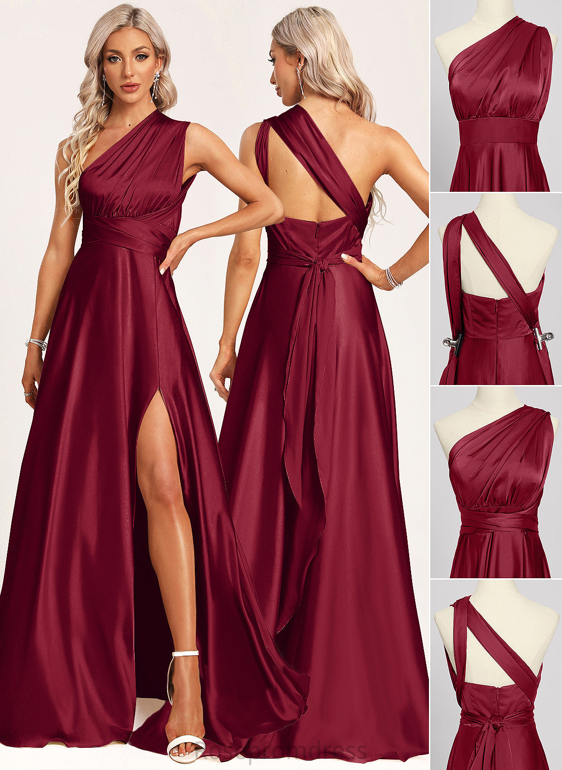 OneShoulder Sleeveless ShortSleeves V-Neck Length A-line Halter Silhouette Straps&Sleeves BackStyle Neckline Floor-Length Bridesmaid Dresses