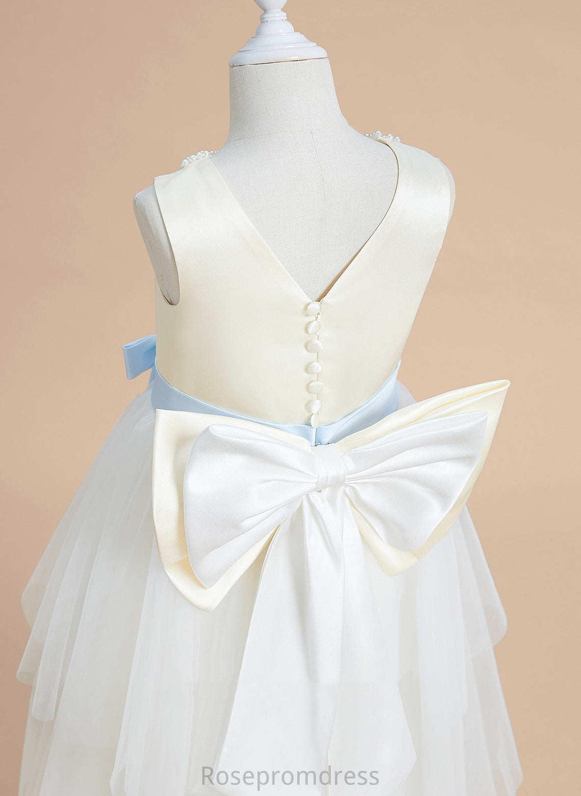 Scoop With A-Line Tea-length Satin/Tulle Sleeveless - Flower Neck Sash/Beading/Bow(s) Flower Girl Dresses Dress Miya Girl