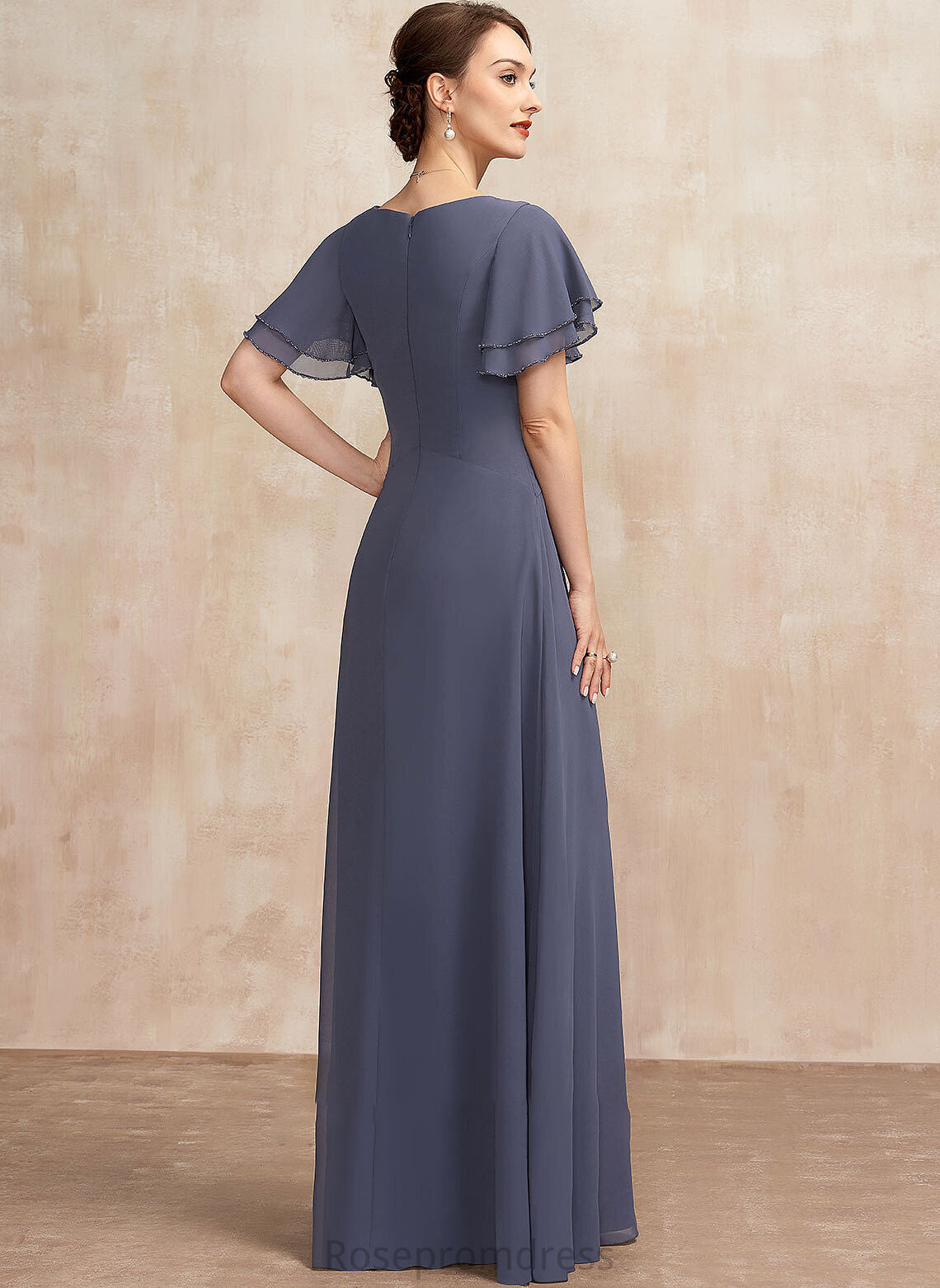 Beading Mother of the Bride Dresses Floor-Length Bride With A-Line Ruffle the V-neck Marely Dress Chiffon of Mother