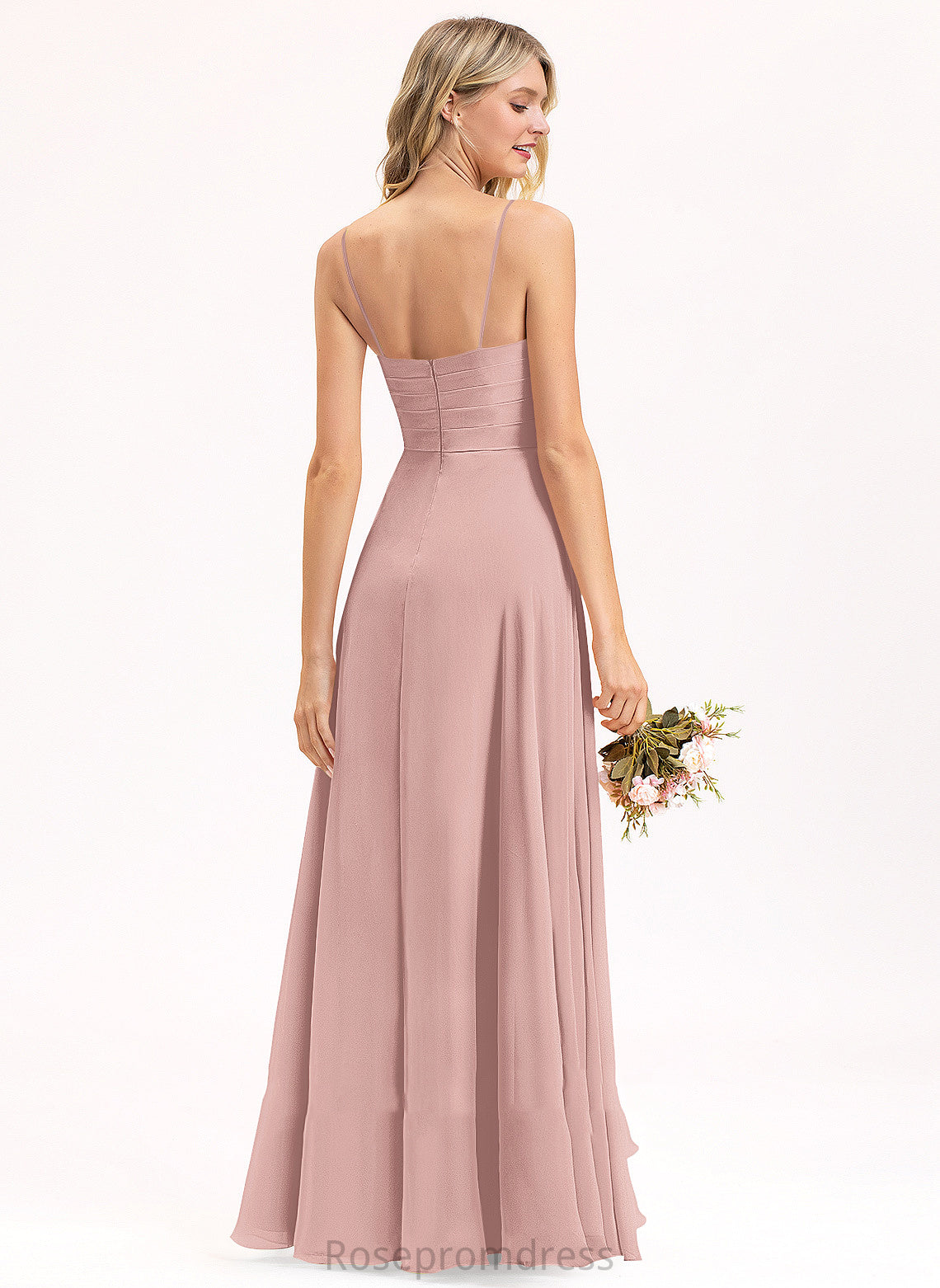 Floor-Length Embellishment Length V-neck Neckline Silhouette A-Line Fabric Ruffle Irene Natural Waist Scoop Bridesmaid Dresses