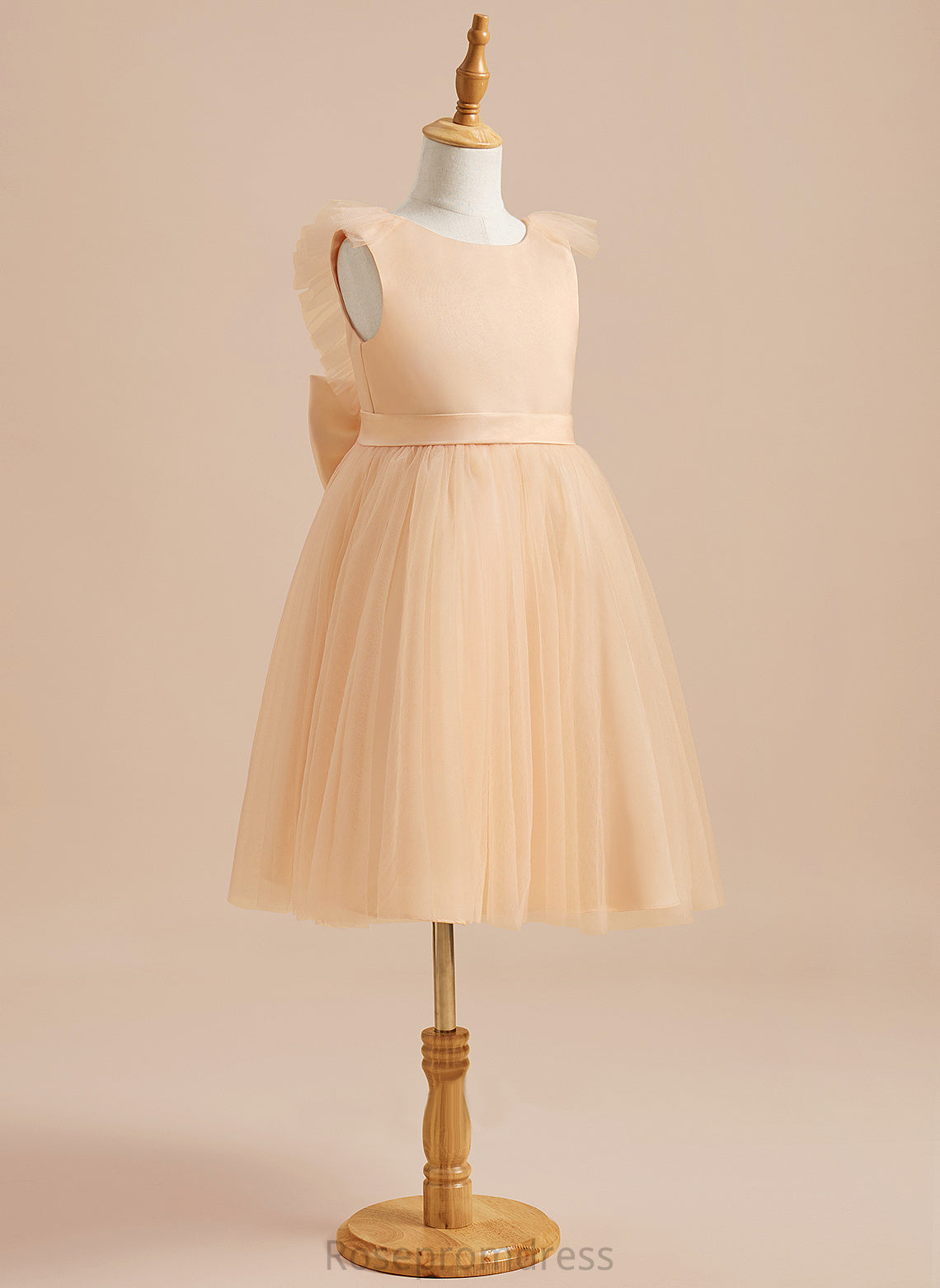 With Dress Flower Bow(s) A-Line Girl - Jackie Flower Girl Dresses Scoop Tulle Sleeveless Knee-length Neck