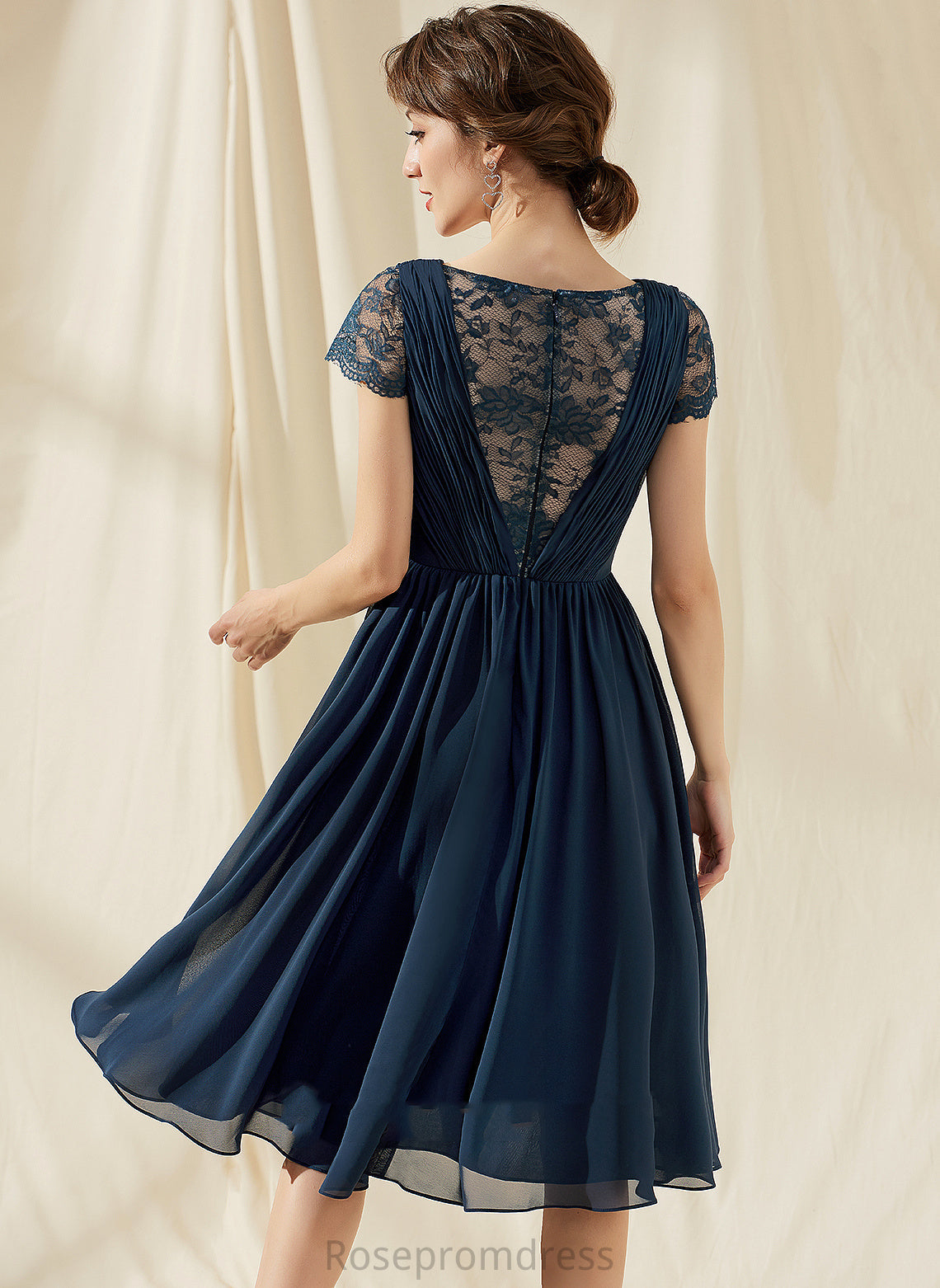 Chiffon With Lace A-Line Homecoming V-neck Knee-Length Dress Homecoming Dresses Ruffle Melina