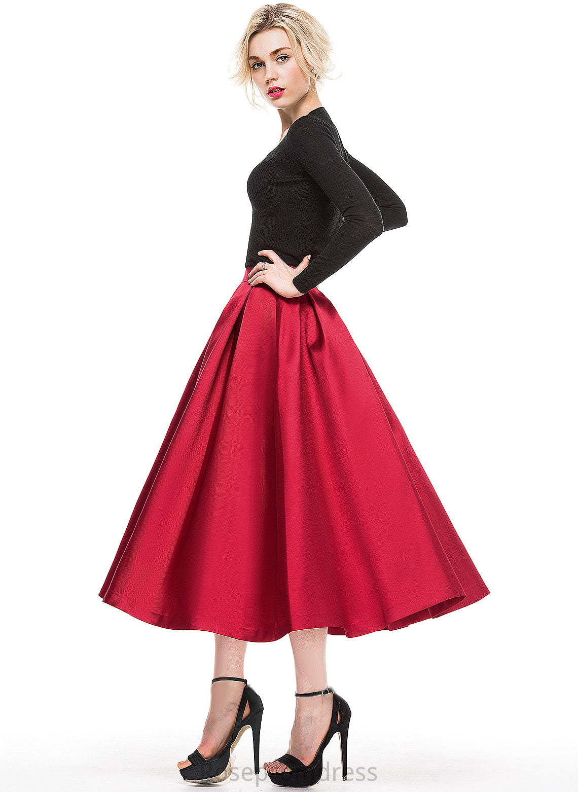 A-Line/Princess Satin Skirt Cocktail Tea-Length Cocktail Dresses Frida