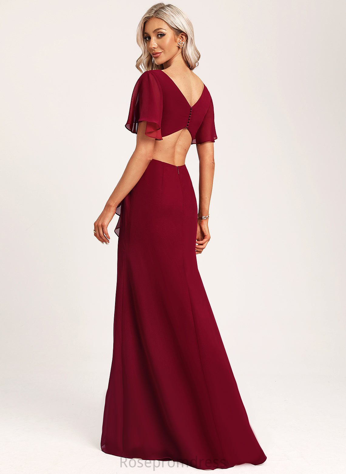 Embellishment Fabric Silhouette Length Ruffle Floor-Length Neckline A-Line V-neck Jamya Bridesmaid Dresses