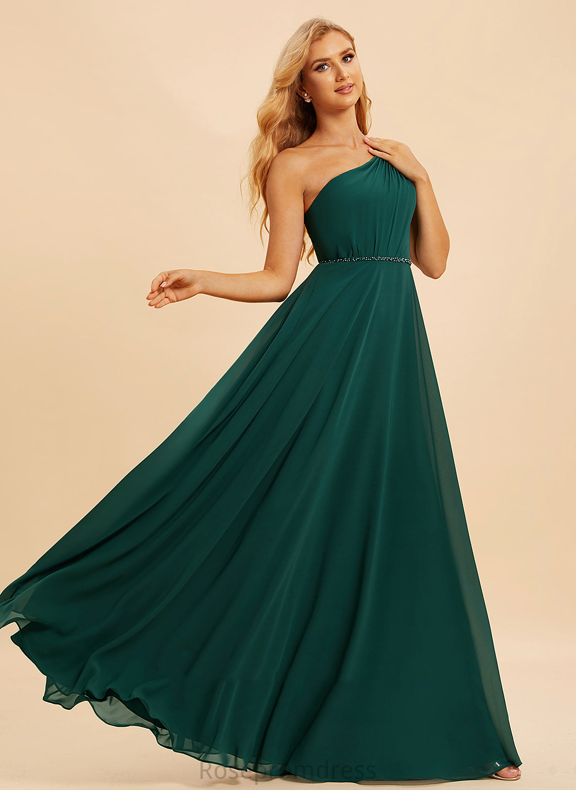 Silhouette Length Embellishment Beading A-Line Fabric One-Shoulder Floor-Length Neckline Sequins Tina Bridesmaid Dresses