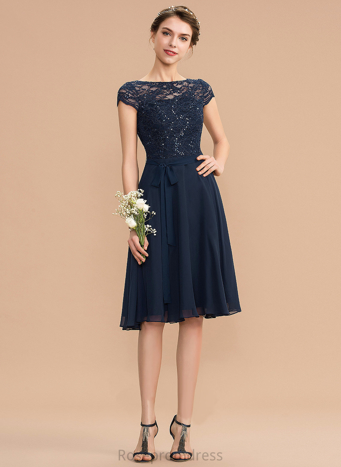 Homecoming Neck Bow(s) Scoop A-Line Homecoming Dresses With Dress Chiffon Knee-Length Lace Kamryn