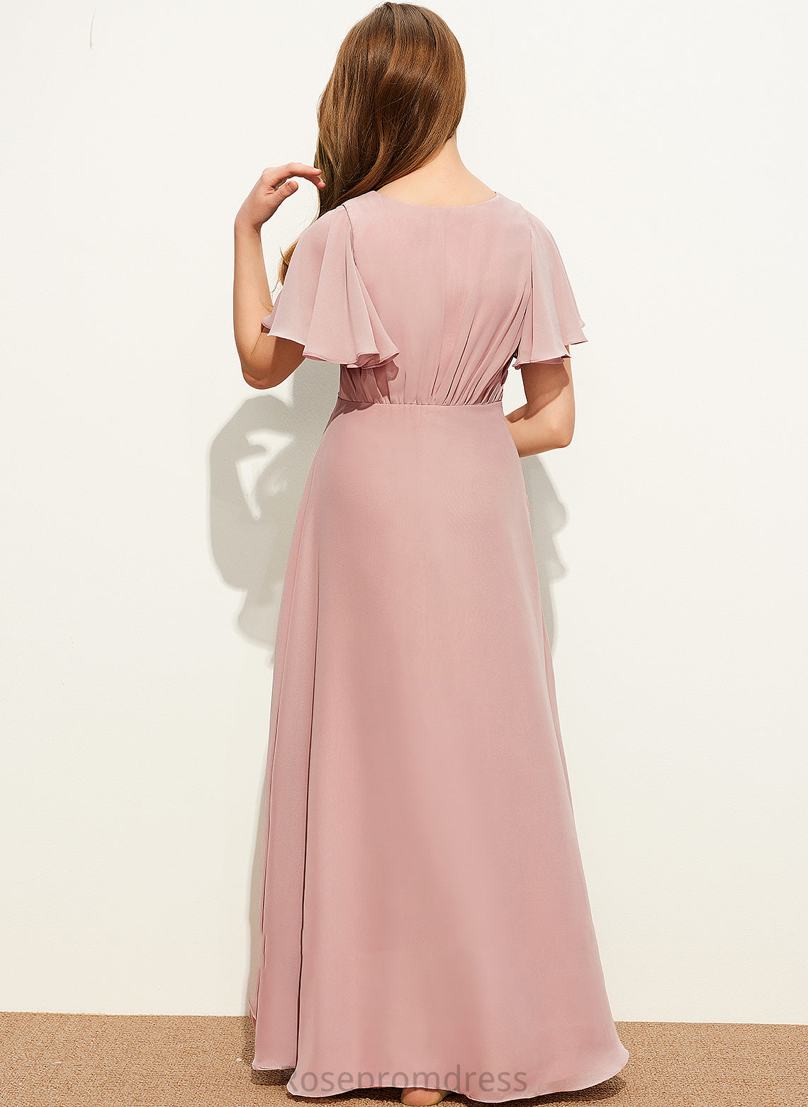 Asymmetrical A-Line Ruffle Junior Bridesmaid Dresses V-neck With Chiffon Annika