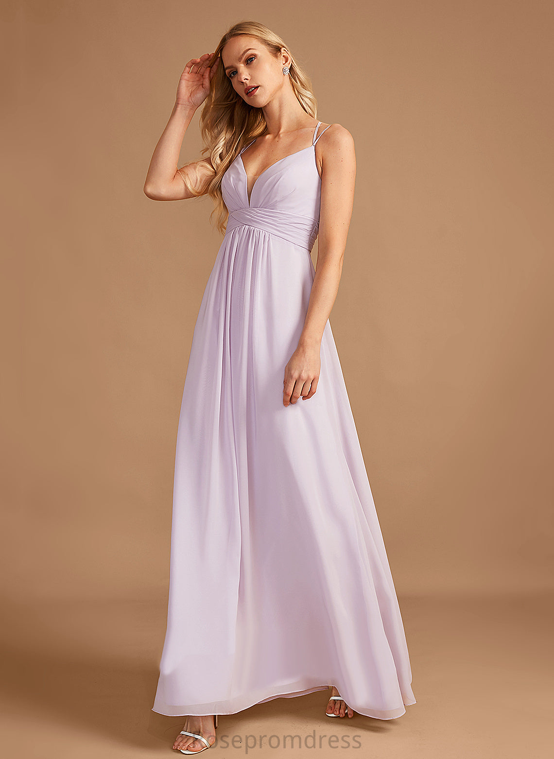 Fabric Silhouette Embellishment Length V-neck Neckline Floor-Length Ruffle A-Line Sanaa Knee Length V-Neck Bridesmaid Dresses