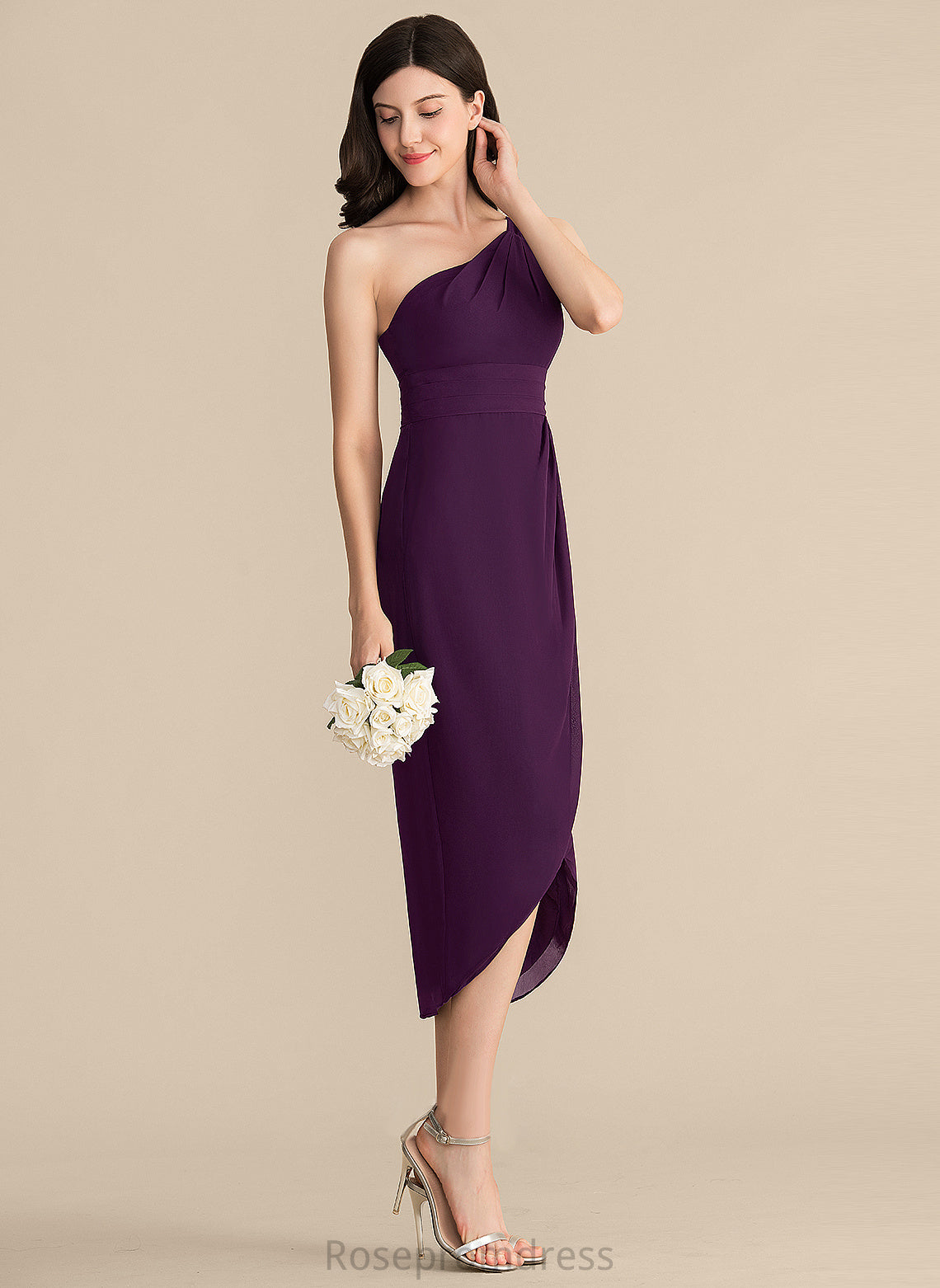 Cocktail Ruffle With Asymmetrical Cocktail Dresses Chiffon Dress One-Shoulder Larissa Sheath/Column