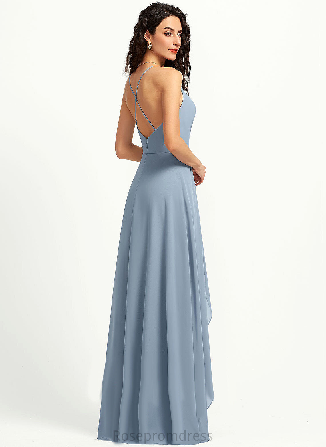 V-neck A-Line Asymmetrical Neckline Straps Silhouette Length Fabric Meredith Bridesmaid Dresses