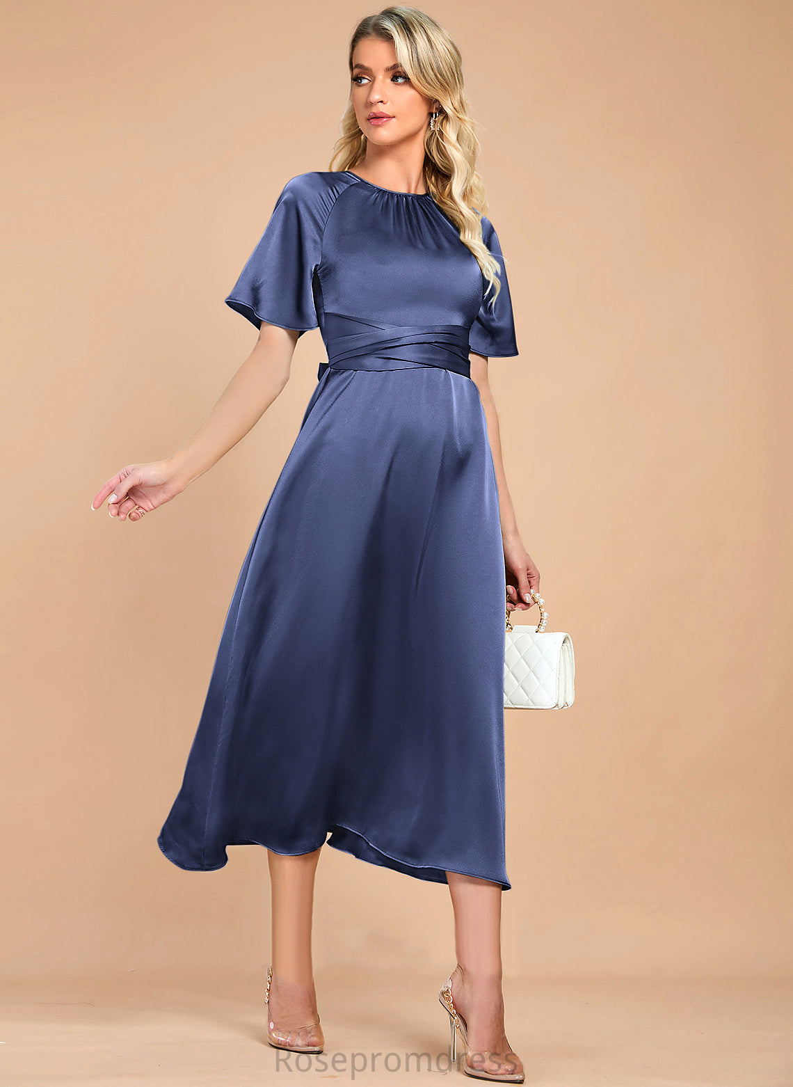 Cocktail A-Line Cocktail Dresses Dress Tea-Length Satin Madyson