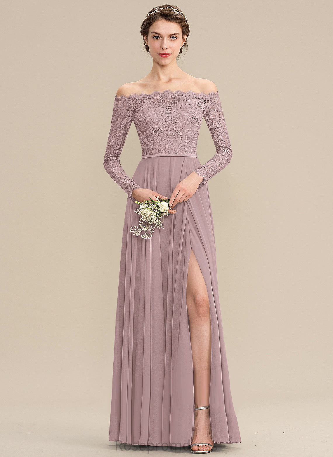 Lace OfftheShoulder Floor-Length Length Silhouette Straps&Sleeves A-line Fabric Neckline Cheyanne Floor Length V-Neck Bridesmaid Dresses