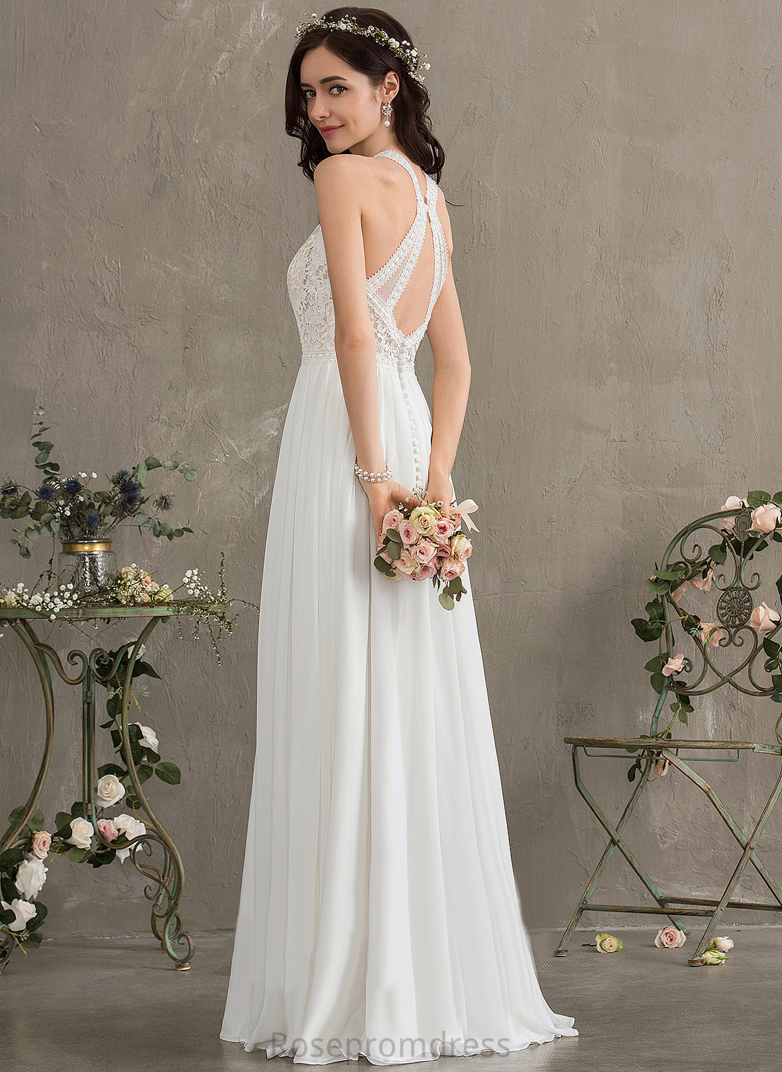 Dress Lace Chiffon A-Line Wedding Wedding Dresses Kennedi Floor-Length