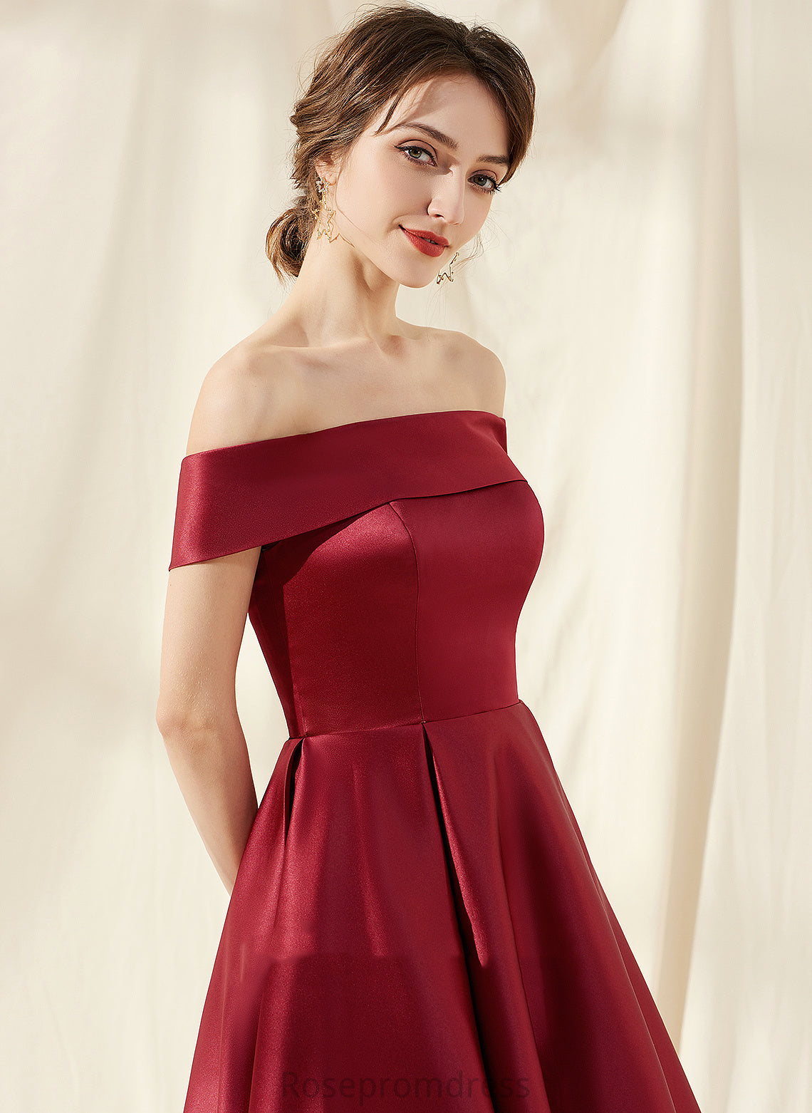 Homecoming Dresses A-Line Payten Pockets Off-the-Shoulder With Asymmetrical Satin Dress Homecoming