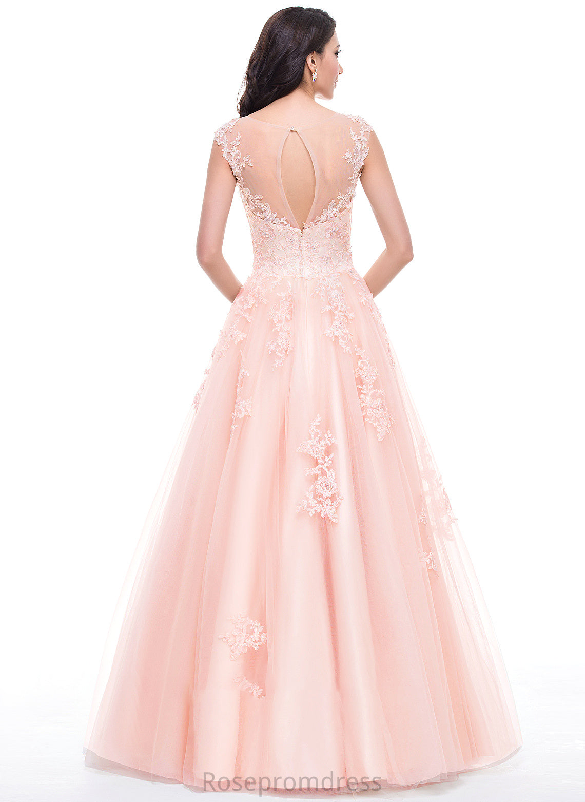 Ball-Gown/Princess Scoop Sequins Prom Dresses Neck Lace Appliques Beading With Tulle Sage Floor-Length