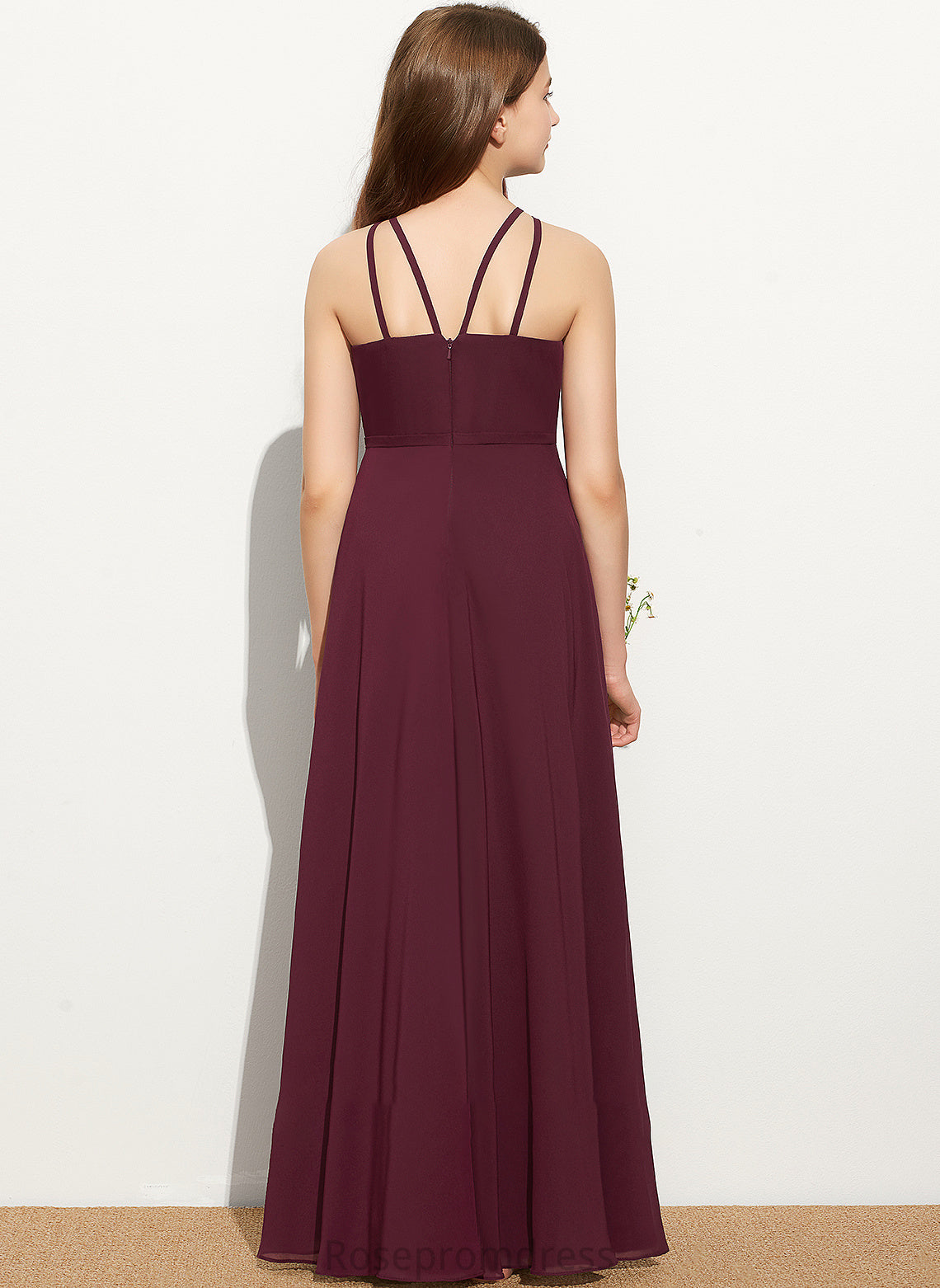 Neck Adalynn A-Line Scoop Chiffon Junior Bridesmaid Dresses Floor-Length