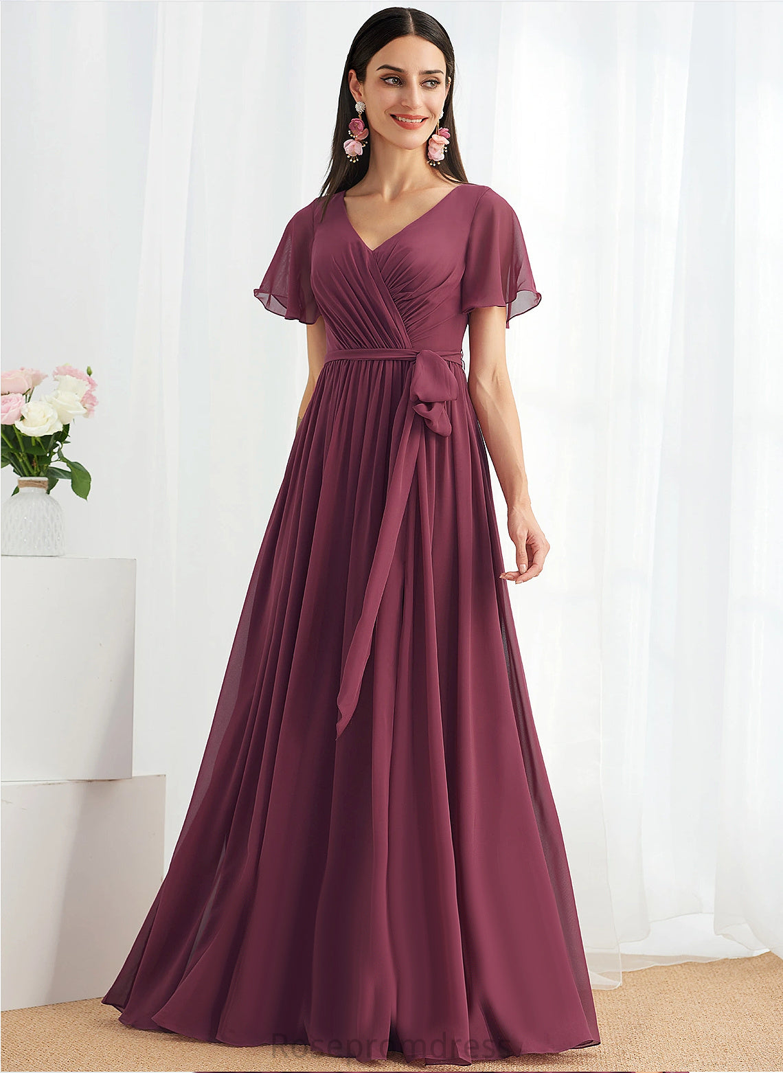 A-line Length Neckline V-Neck Straps&Sleeves Silhouette Fabric Floor-Length Angelique Sleeveless Trumpet/Mermaid Floor Length Bridesmaid Dresses