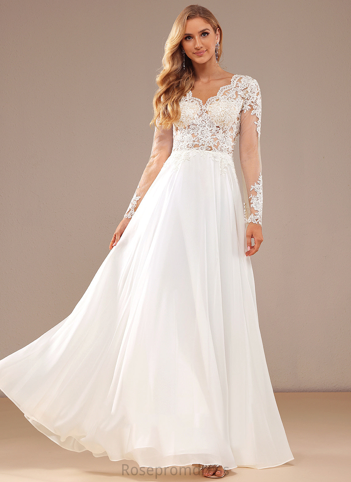 With V-neck Wedding A-Line Chiffon Wedding Dresses Dress Lace Floor-Length Sequins Isla