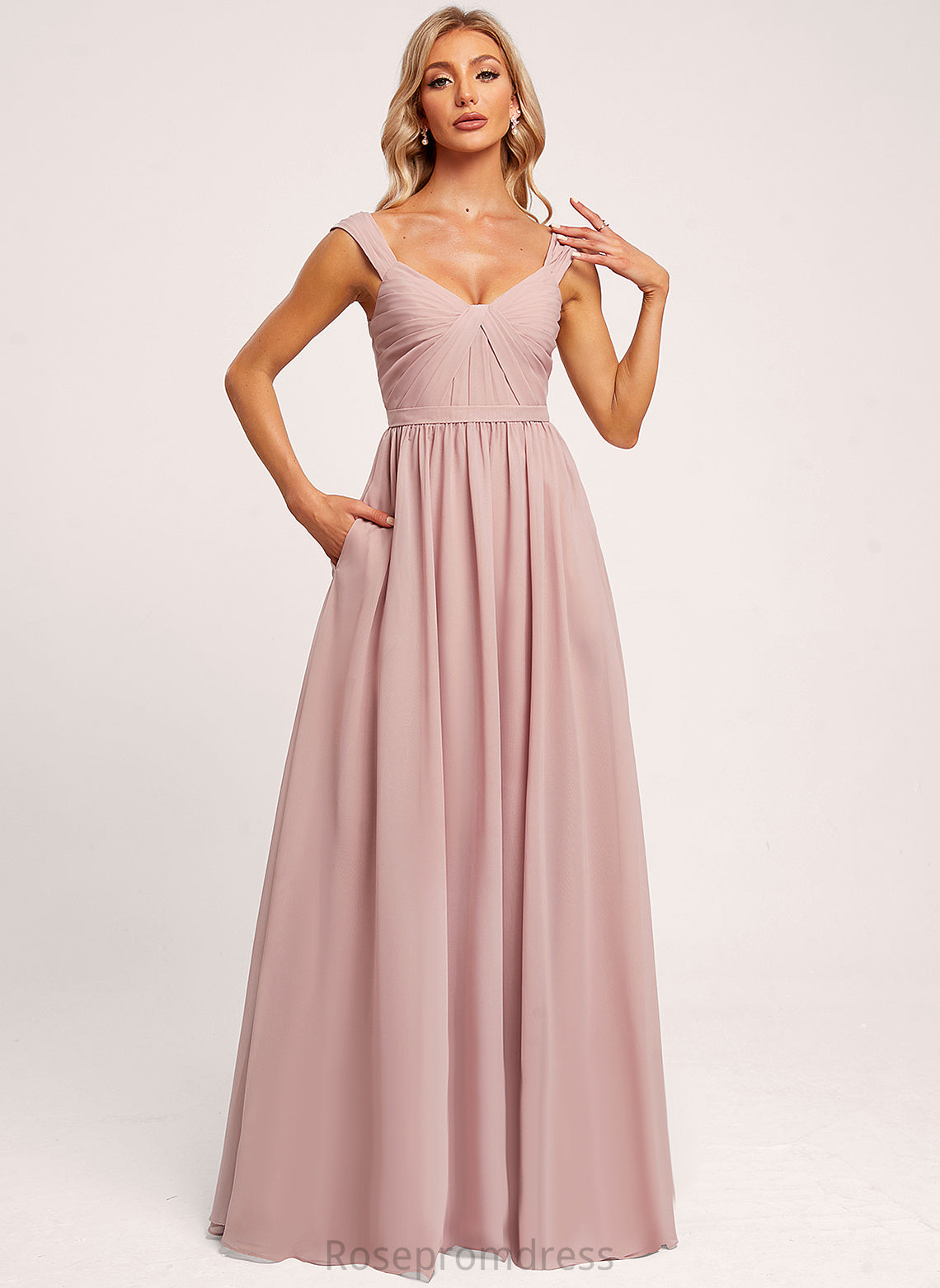 V-Neck Floor-Length Straps&Sleeves Fabric Length OfftheShoulder A-line Silhouette Neckline Suzanne Bridesmaid Dresses