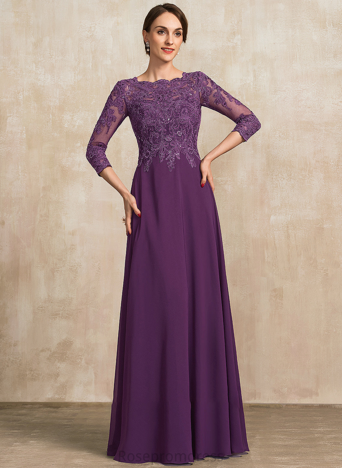 of Gia A-Line Lace With Neck Chiffon Bride Dress Mother of the Bride Dresses Sequins the Mother Floor-Length Scoop