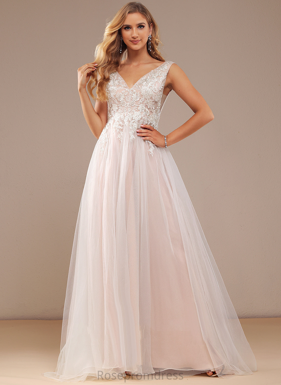 Wedding Dresses Lace With Tulle Dress Sweep Ball-Gown/Princess Bailey Train Lace V-neck Wedding