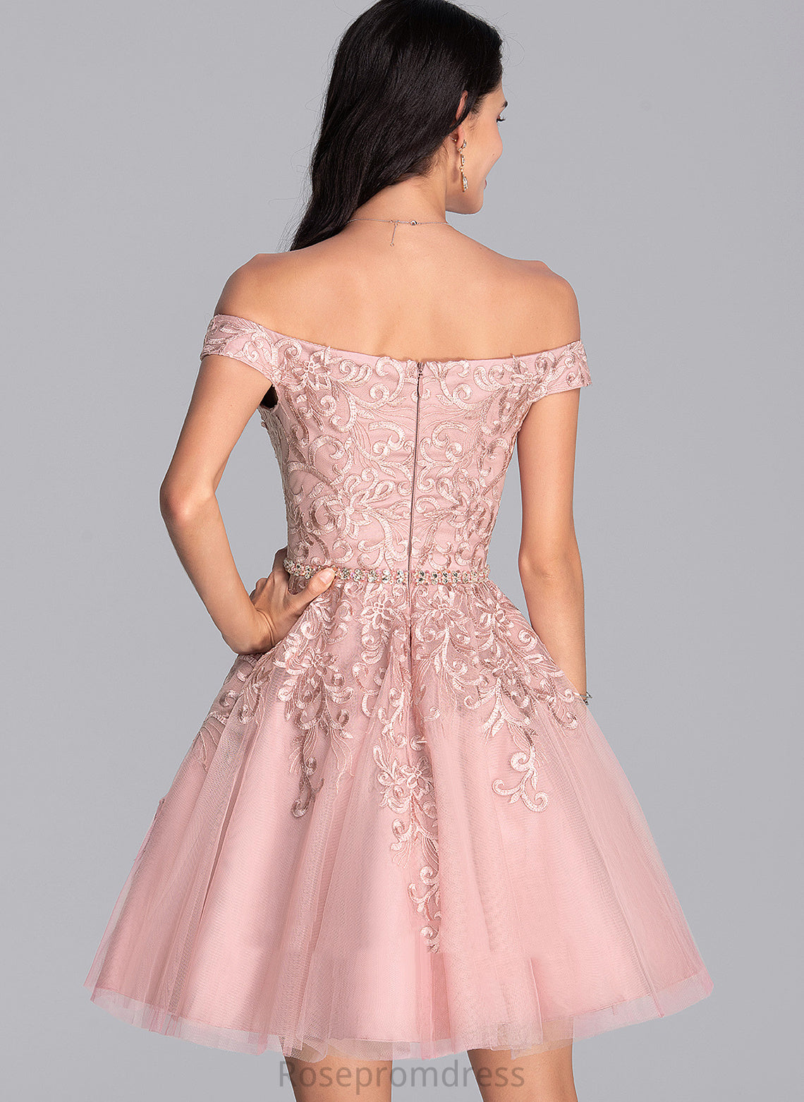 Dress With Off-the-Shoulder Tulle Short/Mini Homecoming Skye A-Line Homecoming Dresses Lace Beading