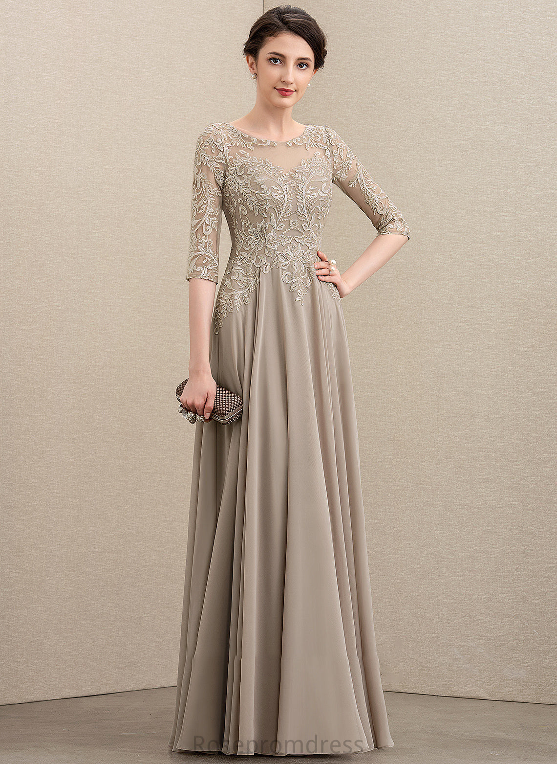 Chiffon Mother of the Bride Dresses Floor-Length Elianna Lace the Neck of Bride A-Line Sequins With Scoop Mother Dress