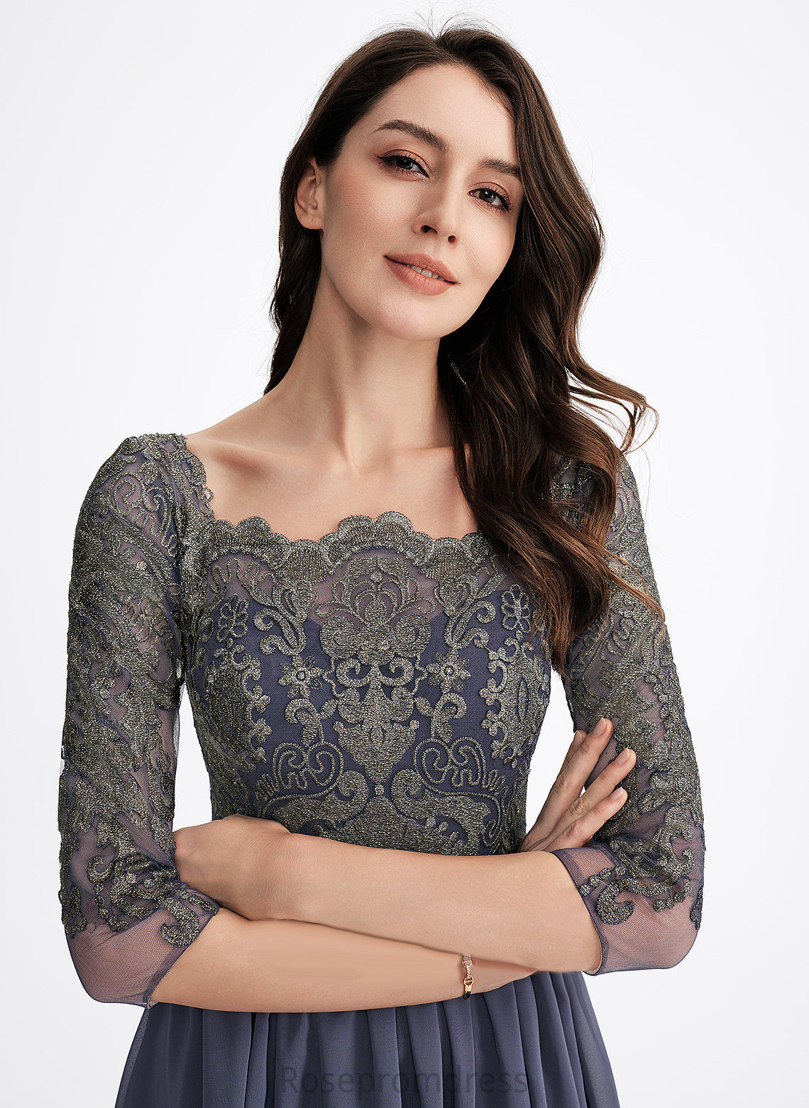 Bryanna With Square Lace Knee-Length Lace Cocktail Neckline Chiffon Dress A-Line Cocktail Dresses