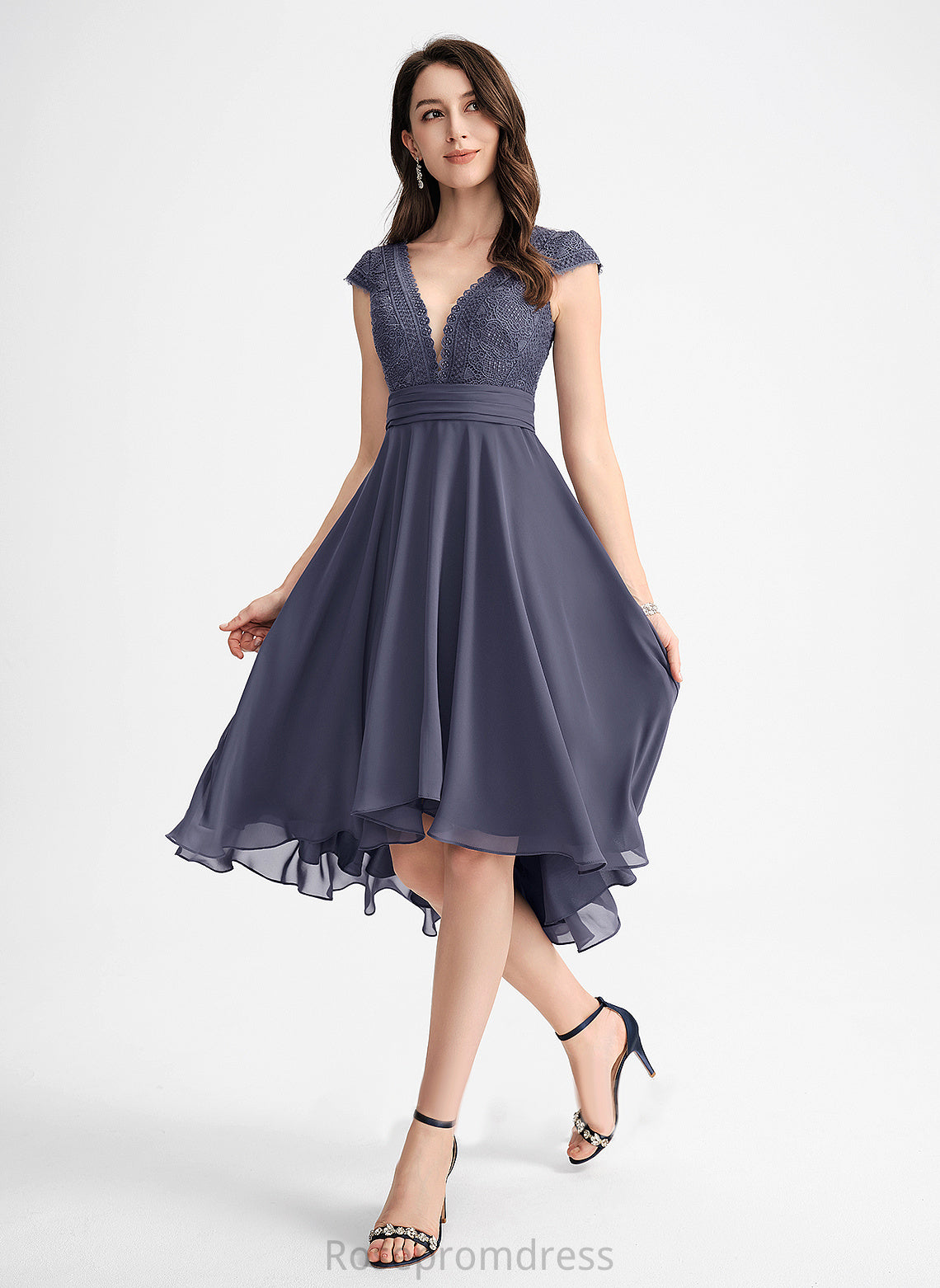 With Lace Dress Cocktail Chiffon V-neck Pleated A-Line Patti Asymmetrical Cocktail Dresses