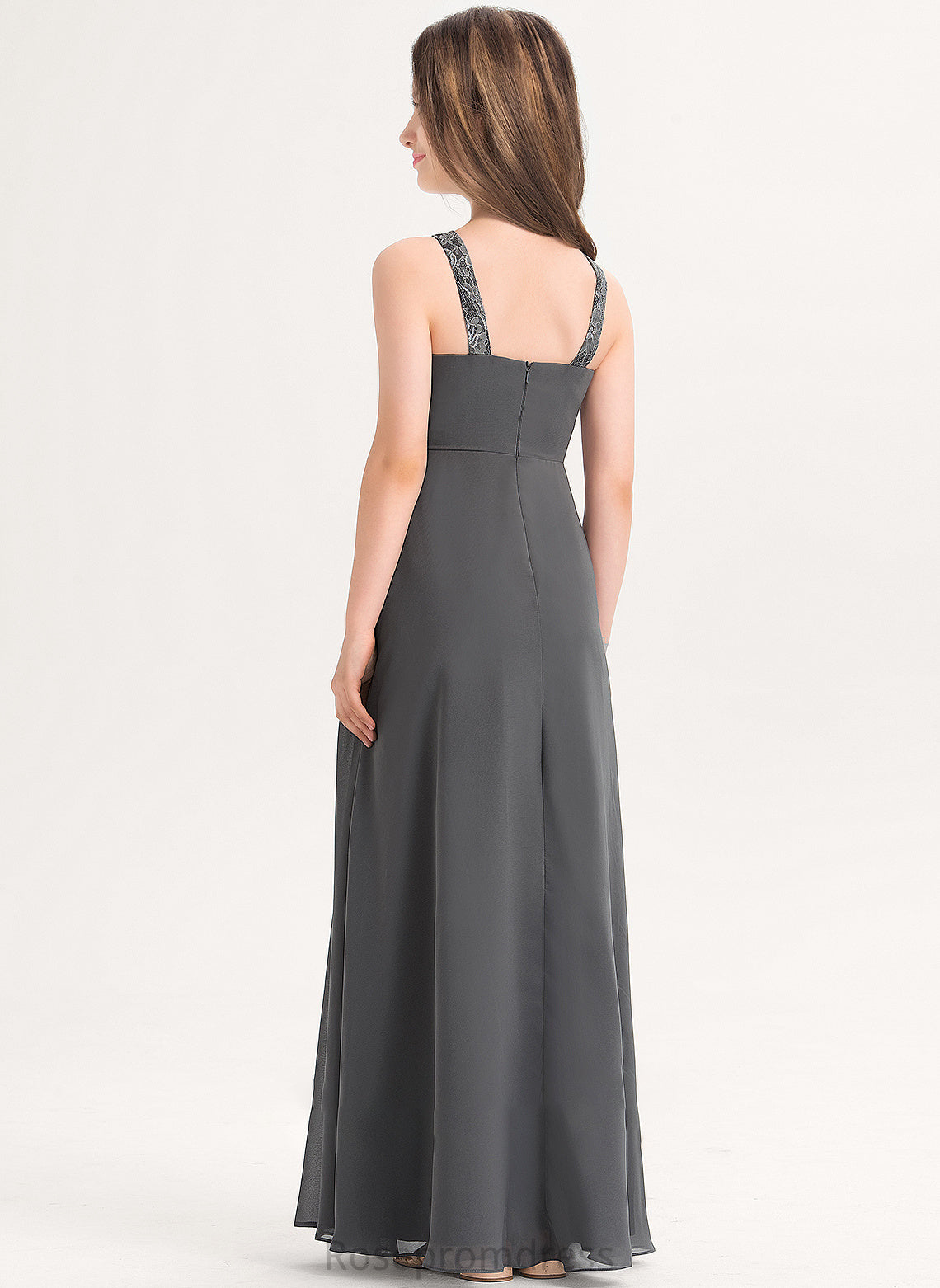 Scoop With Floor-Length Janet Neck Chiffon Lace Ruffle Junior Bridesmaid Dresses A-Line