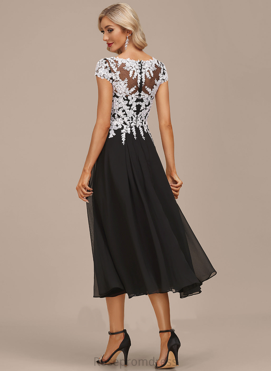 Dress Cocktail Dresses Tea-Length Chiffon A-Line V-neck Cocktail Susanna Lace