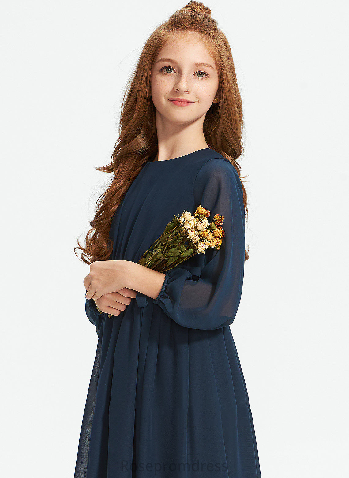 Junior Bridesmaid Dresses Bianca Ruffle Bow(s) Neck Chiffon With Tea-Length Scoop A-Line