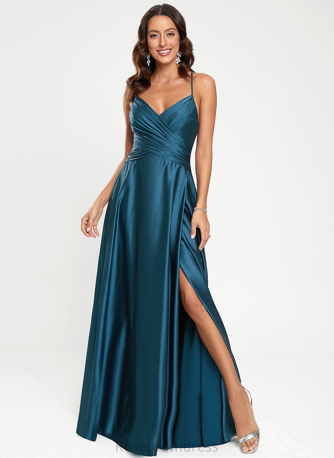 Polyester A-Line V-neck Prom Dresses Jessie Floor-Length