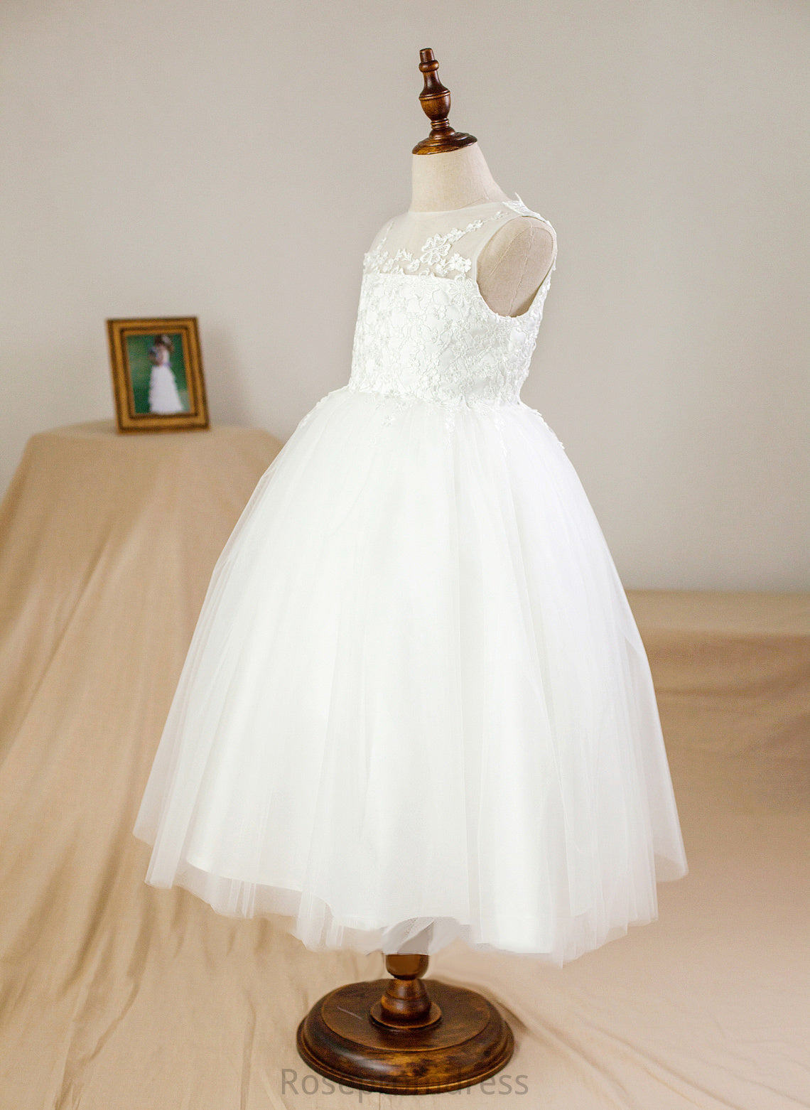 Neck With Girl Ankle-length Flower - Scoop Lara Ball Satin/Tulle Dress Gown Flower Girl Dresses Appliques Sleeveless