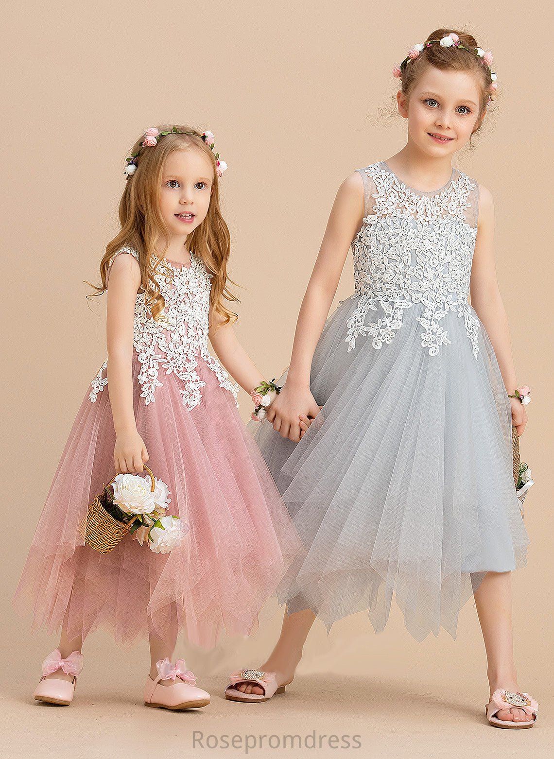 Dress A-Line Lilah Flower Sleeveless Scoop Tea-length Girl - Tulle/Lace Neck Flower Girl Dresses