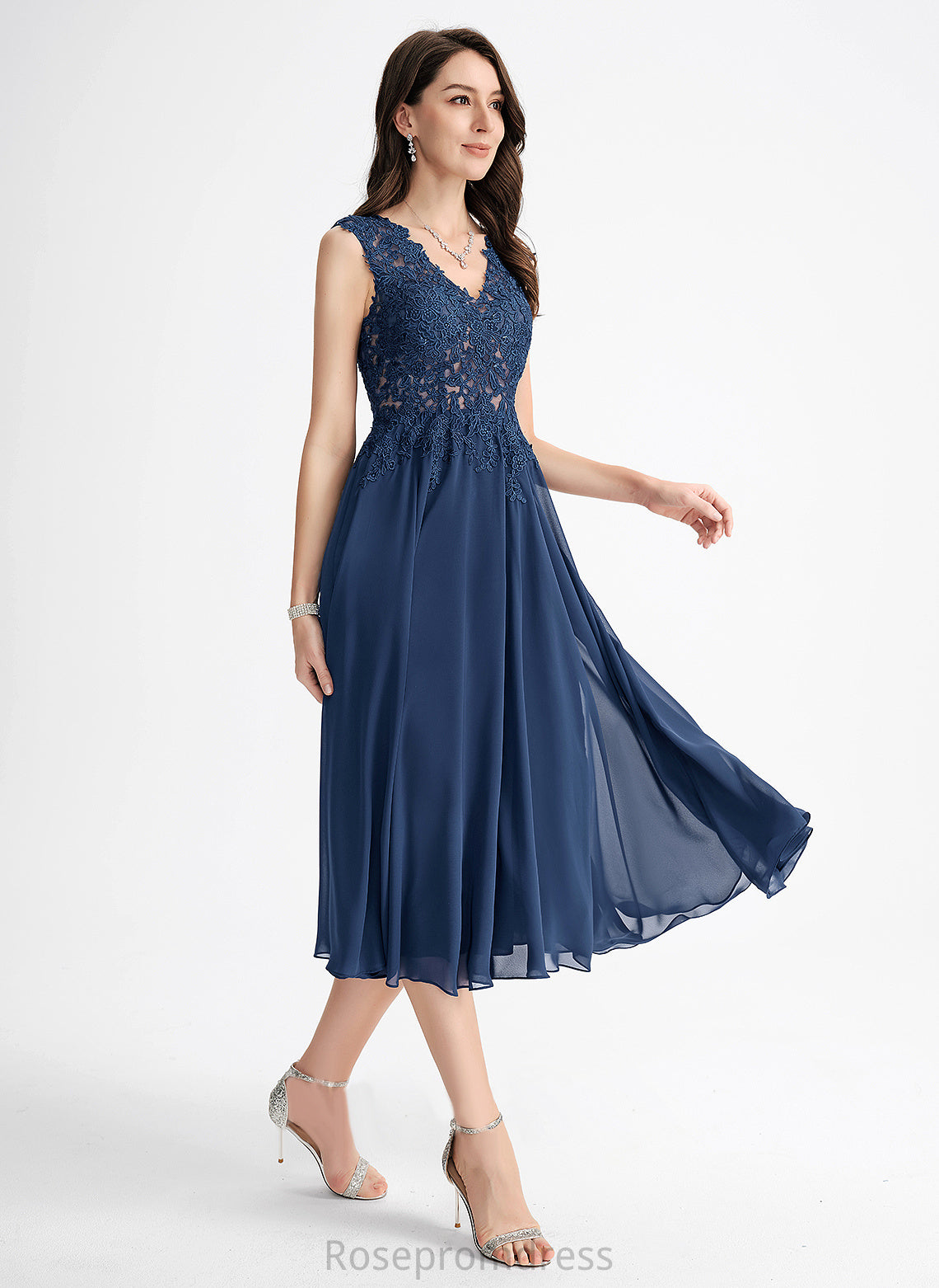 Cocktail Dresses Chiffon Dress Tea-Length A-Line V-neck Cocktail Lace Ruby