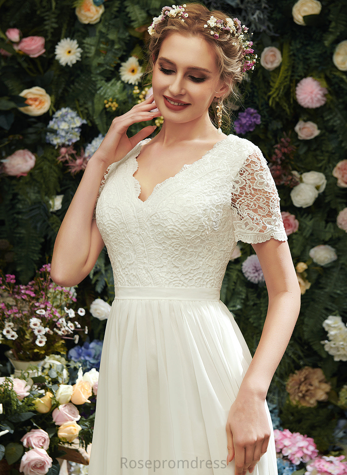 Dress Wedding Dresses Asymmetrical Wedding Lace With A-Line V-neck Morgan Chiffon