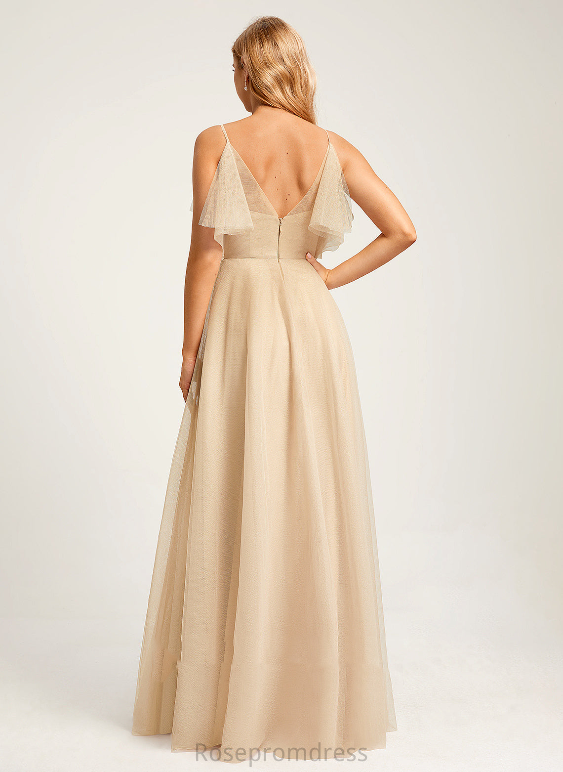 Floor-Length Length Neckline Embellishment V-neck Silhouette A-Line SplitFront Fabric Paulina Bridesmaid Dresses