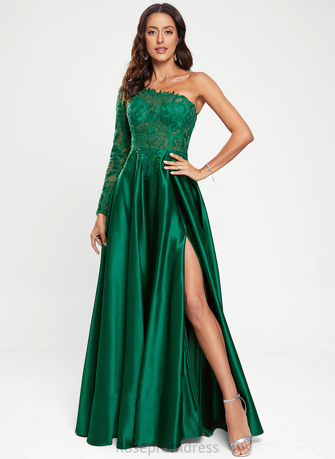 Floor-Length Satin A-Line Abby One-Shoulder Prom Dresses