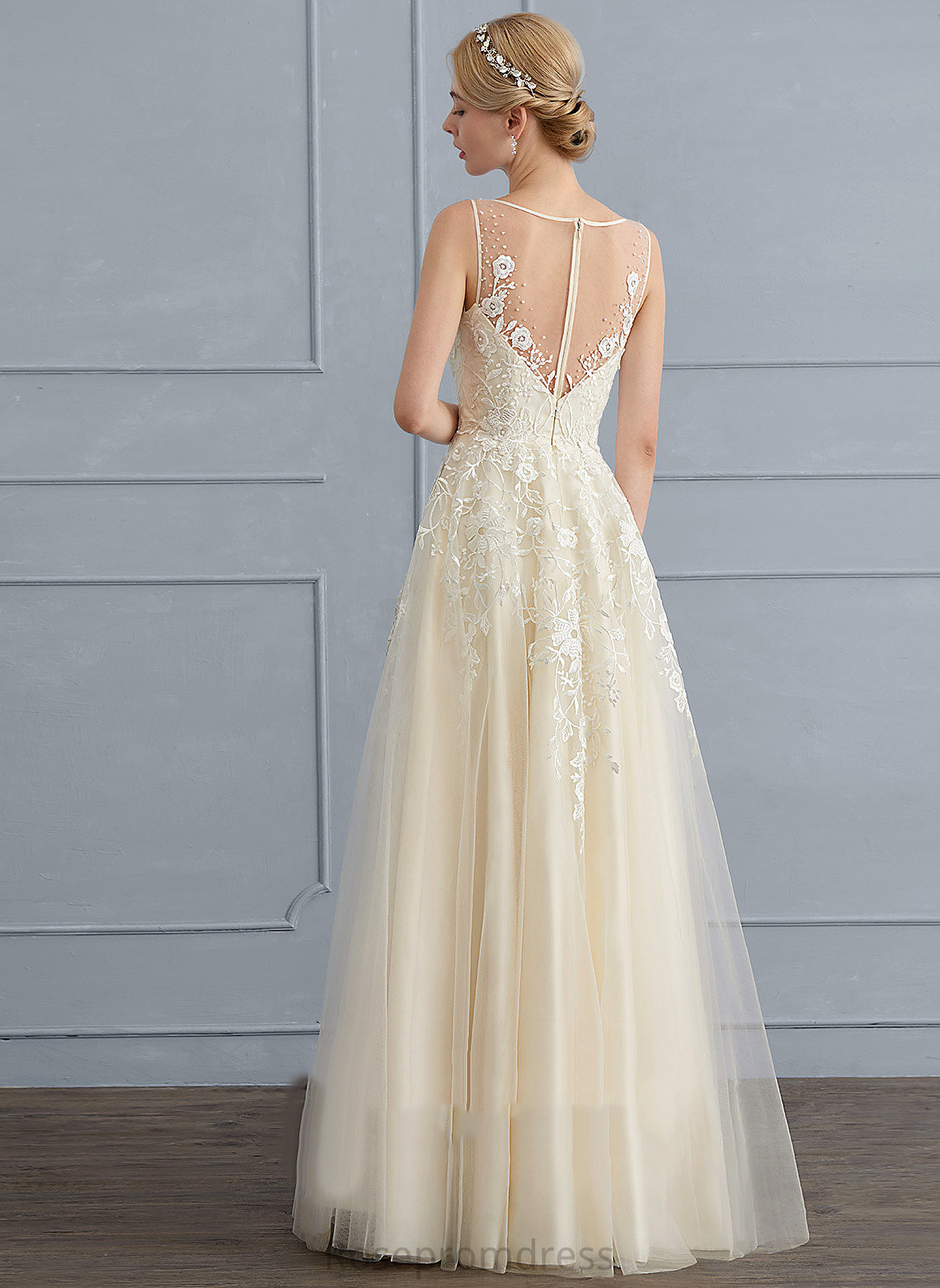 Dress A-Line With Lace Sequins Setlla V-neck Floor-Length Wedding Beading Tulle Wedding Dresses