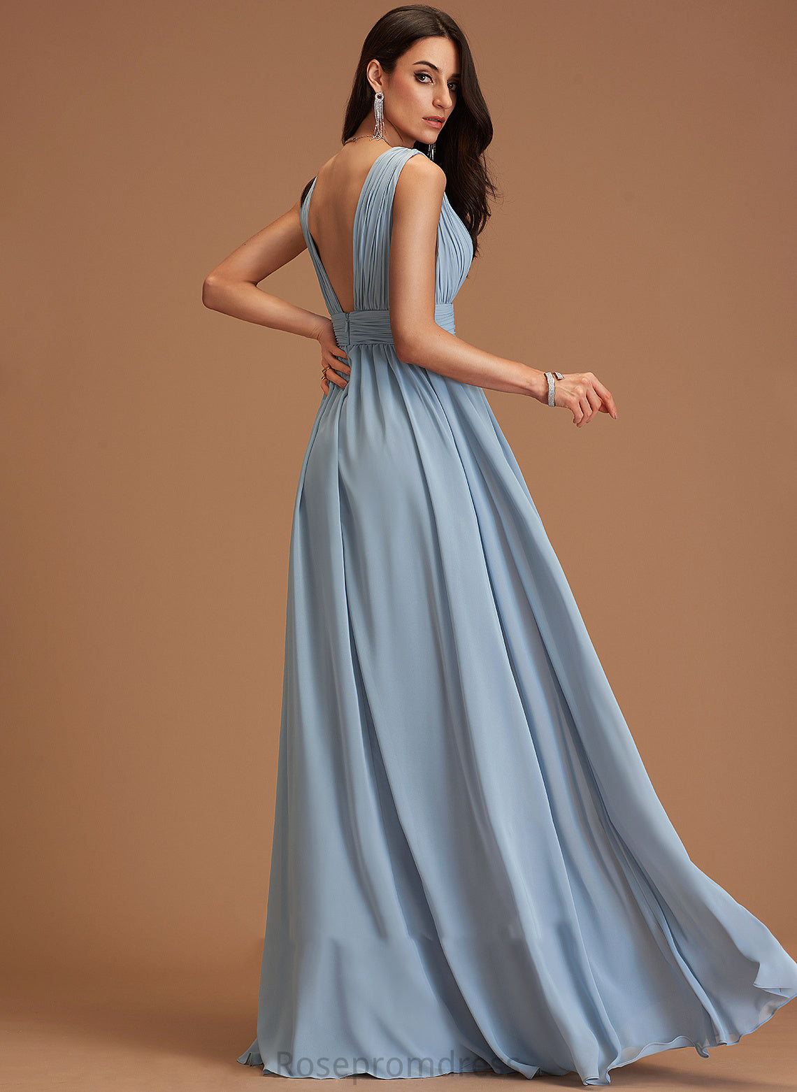 V-neck A-Line SplitFront Neckline Floor-Length Embellishment Length Silhouette Fabric Tina Taffeta Natural Waist Bridesmaid Dresses