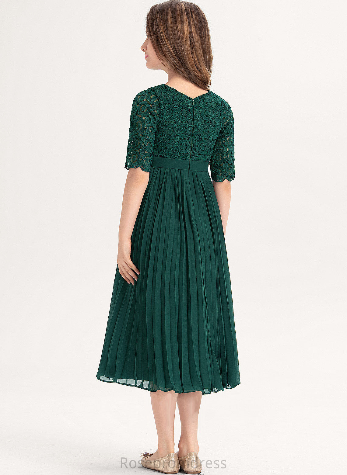 Neck A-Line Fiona With Tea-Length Junior Bridesmaid Dresses Scoop Chiffon Pleated Lace