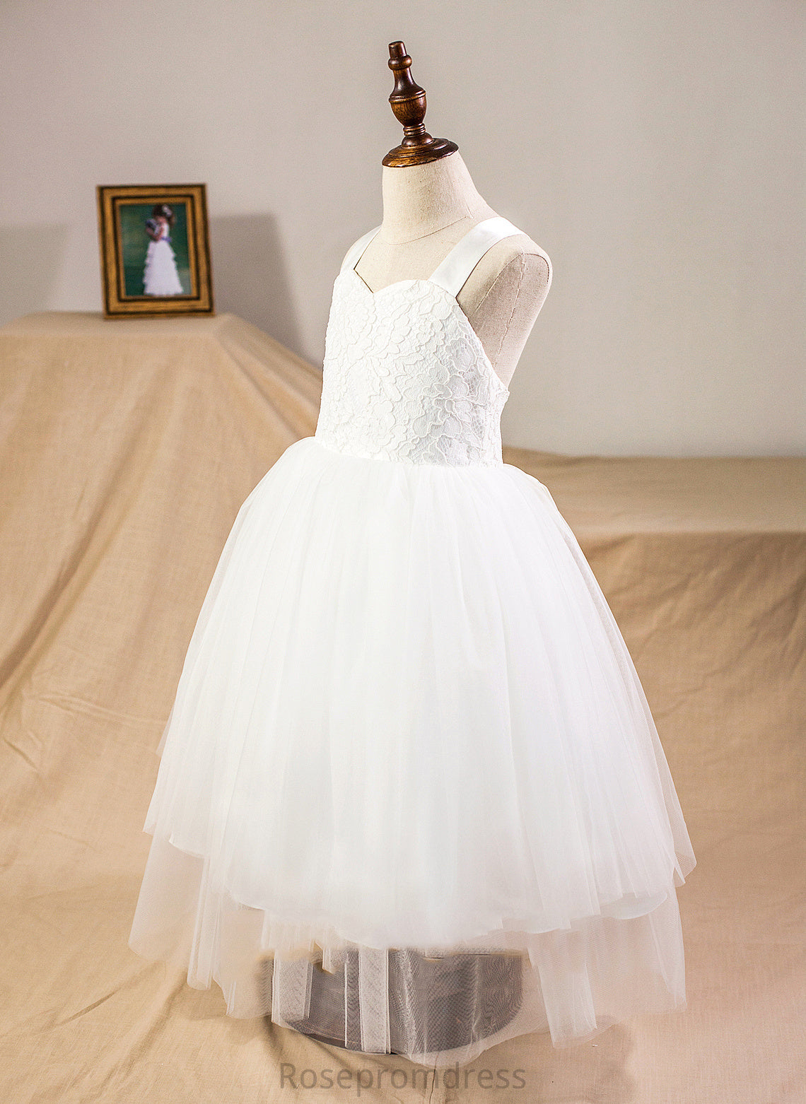 Bow(s) Flower Girl Dresses Girl With Flower Ball-Gown/Princess Hazel Straps Dress Satin/Tulle/Lace Sleeveless Tea-length