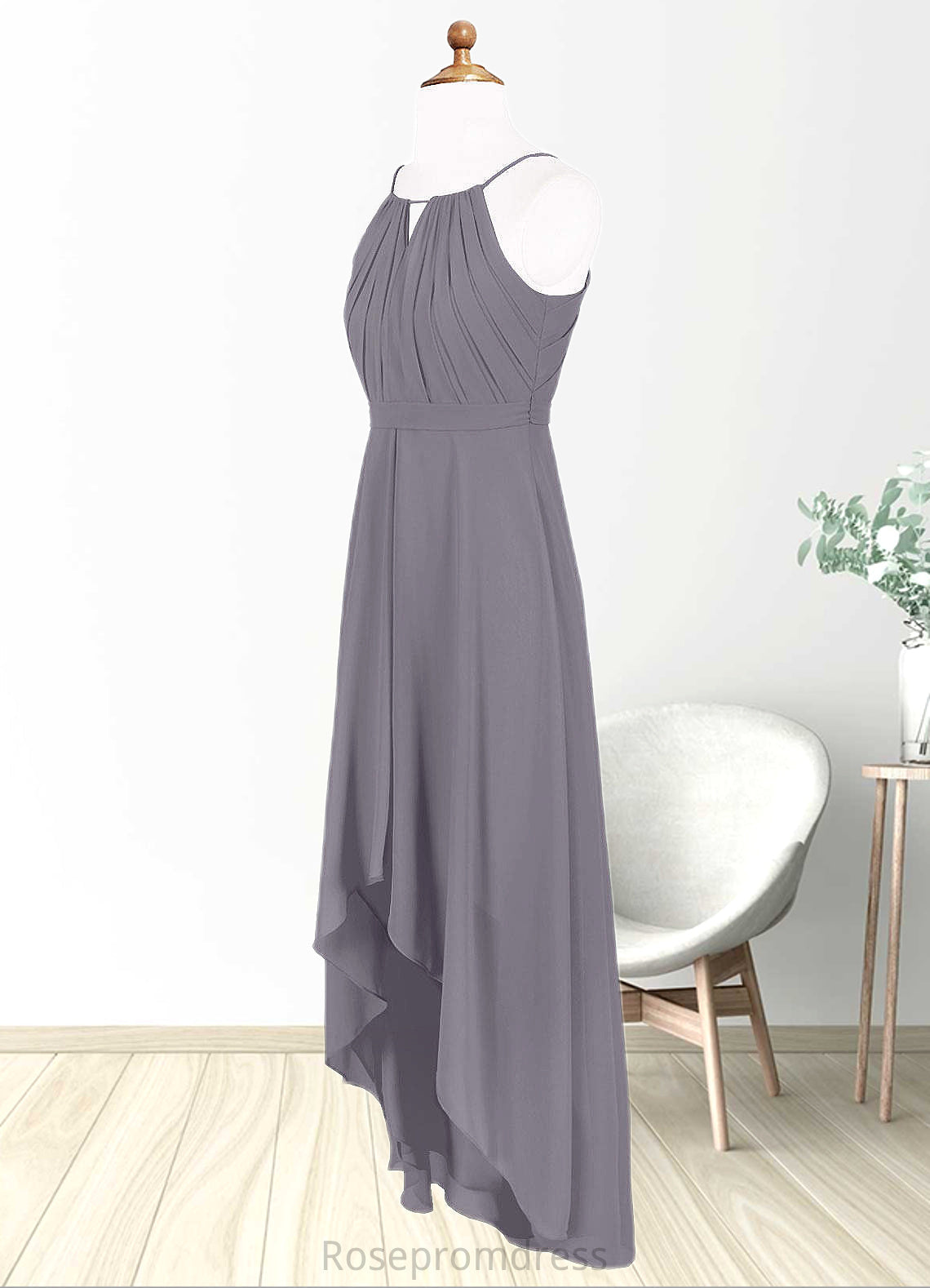 Jazlyn A-Line Pleated Chiffon Asymmetrical Junior Bridesmaid Dress SRSP0019970