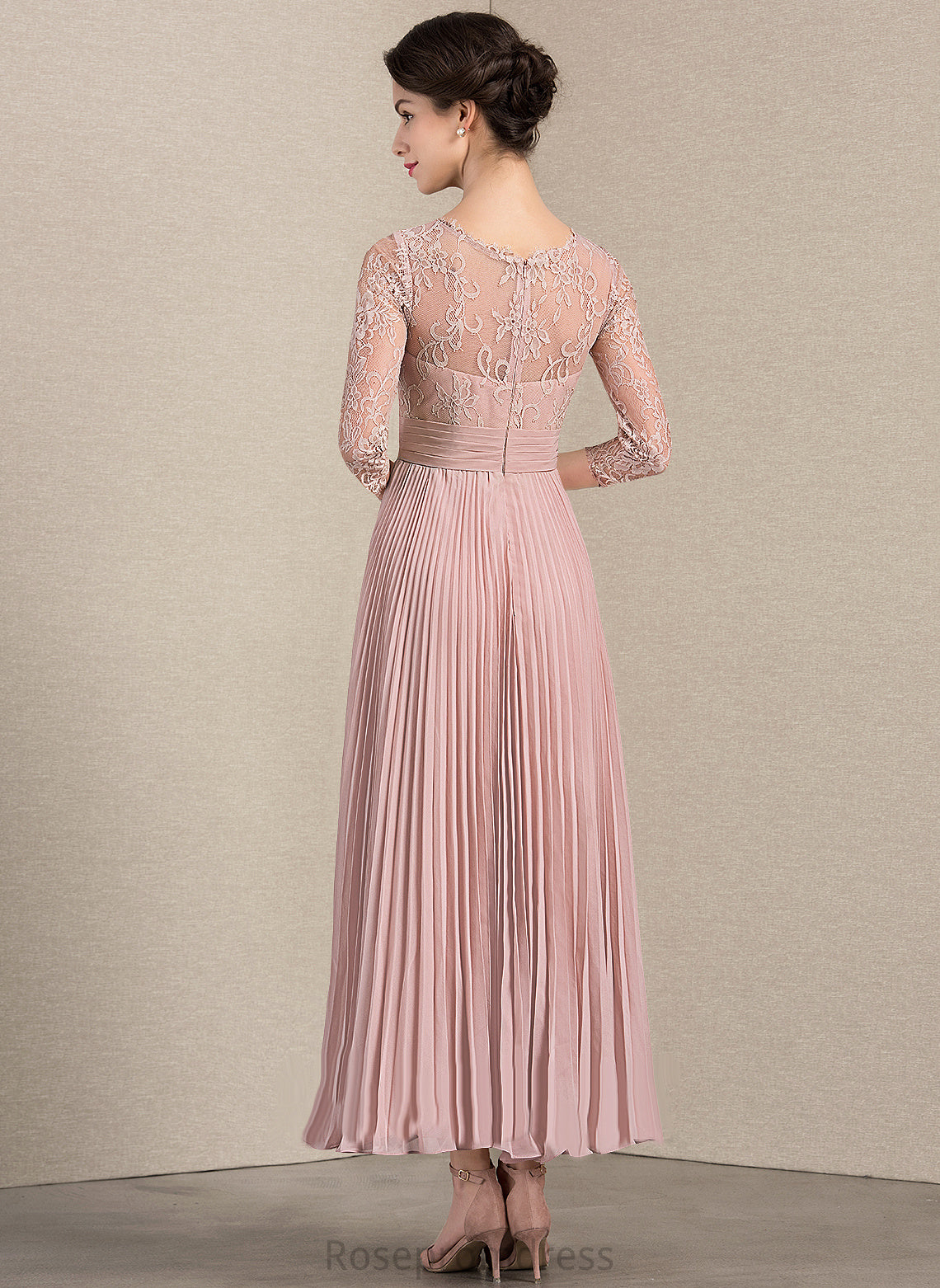 Dress With Lace of A-Line Bride Mother the Chiffon Amelia Scoop Mother of the Bride Dresses Ankle-Length Pleated Neck