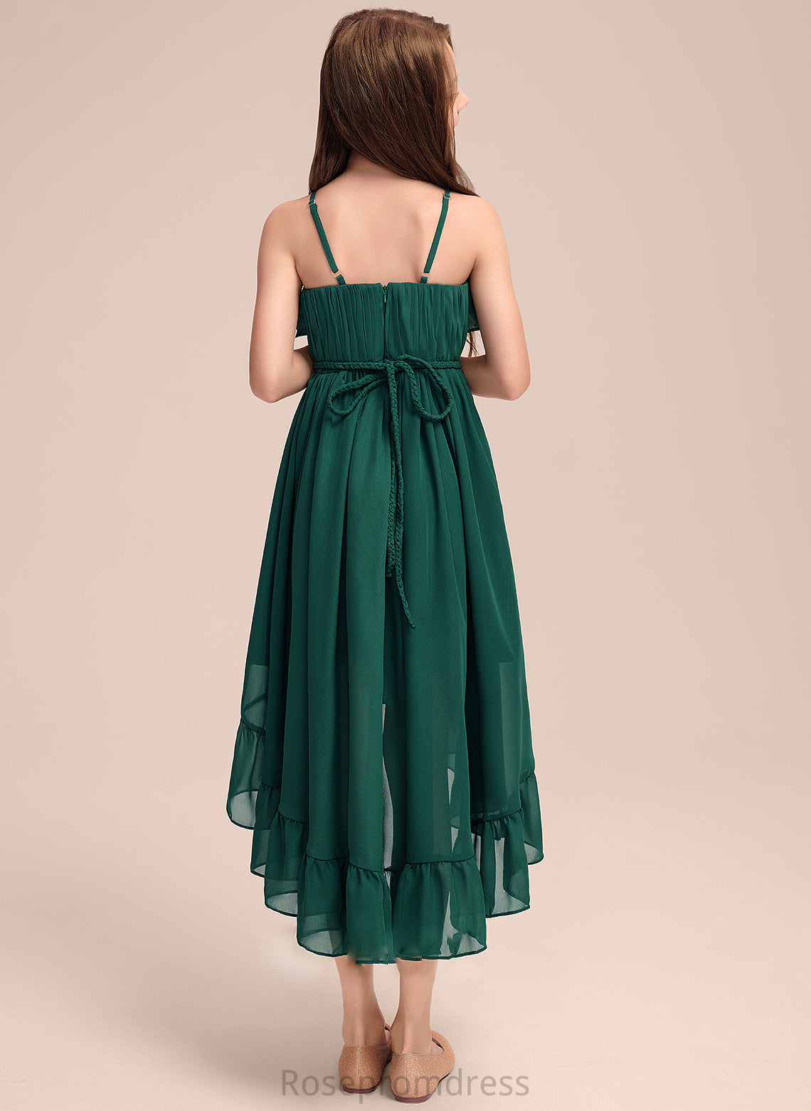 Asymmetrical Ruffles Makayla A-Line Cascading Scoop Neck Junior Bridesmaid Dresses Chiffon With