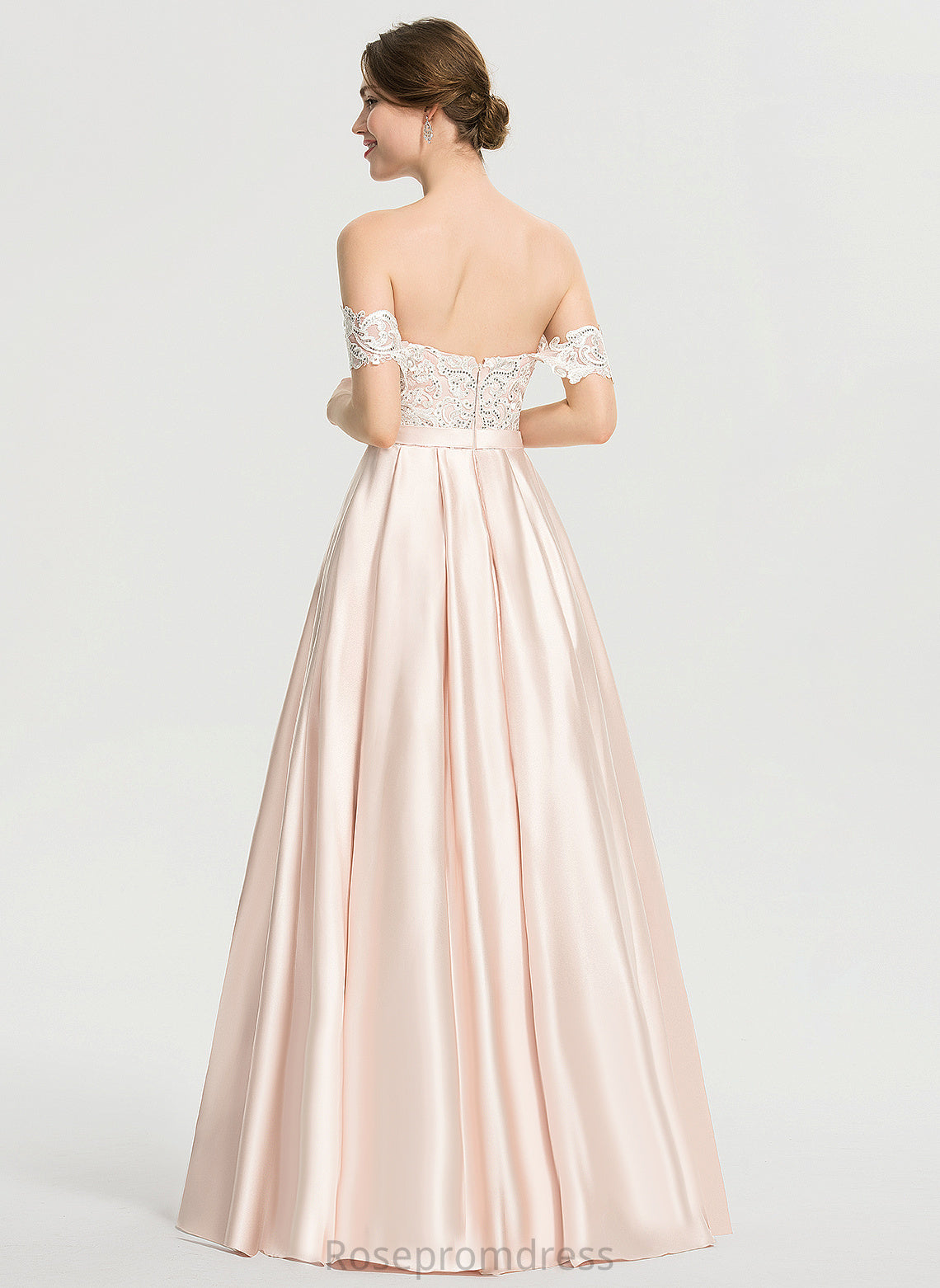 Floor-Length Lace With Dress Wedding Rayna Off-the-Shoulder Sequins Ball-Gown/Princess Satin Wedding Dresses